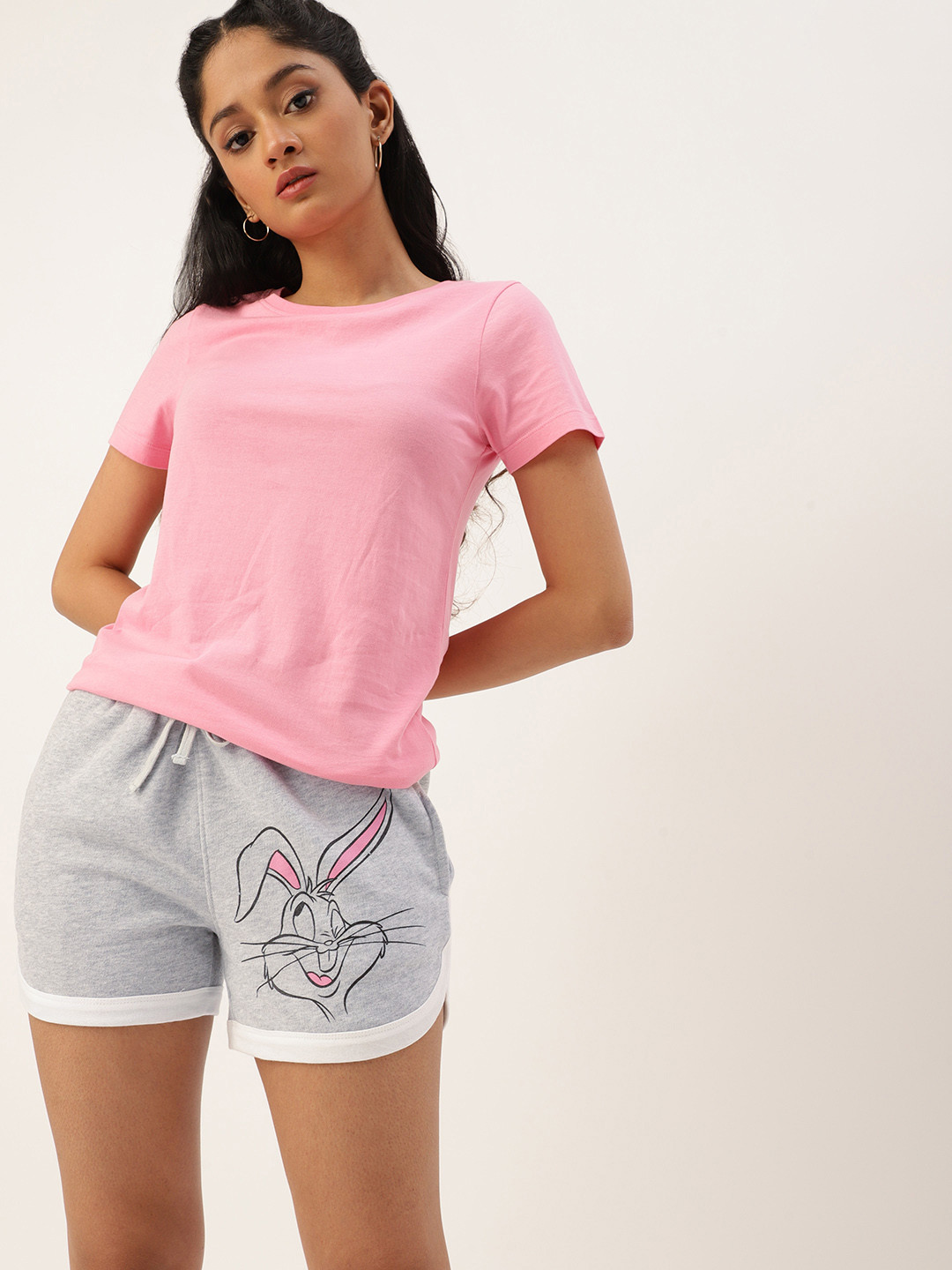 

Kook N Keech Looney Tunes Teens Girls Grey Pure Cotton Bugs Bunny Printed Hot Pants