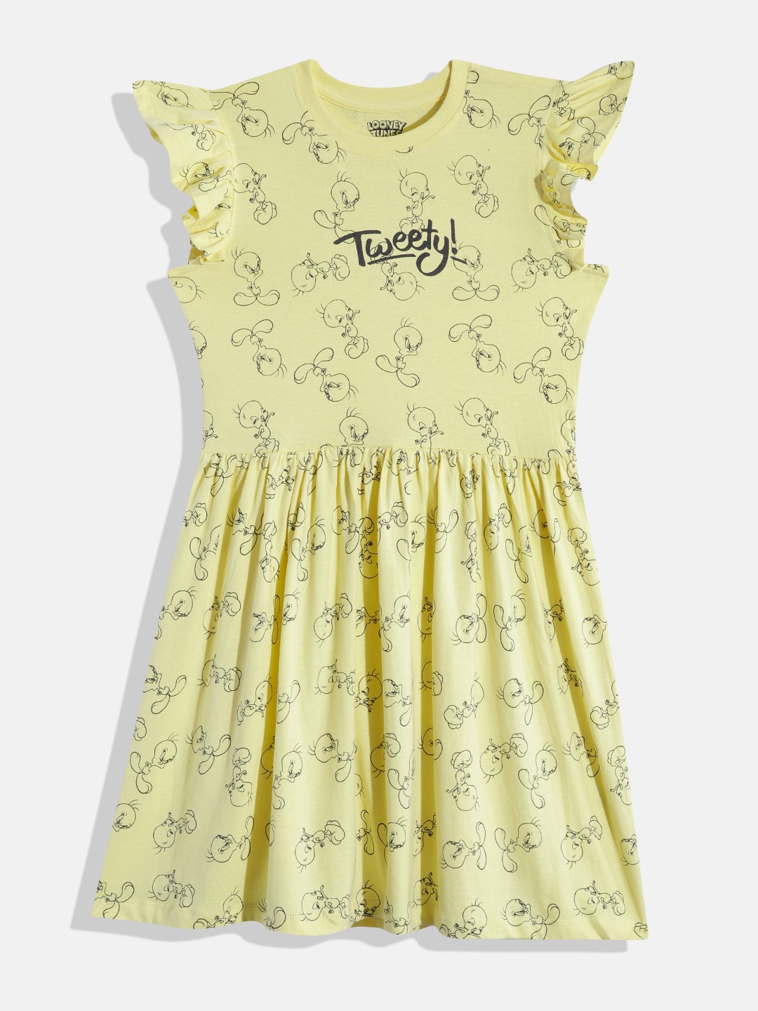 

Kook N Keech Looney Tunes Teens Girls Tweety Printed Pure Cotton A-Line Dress, Yellow
