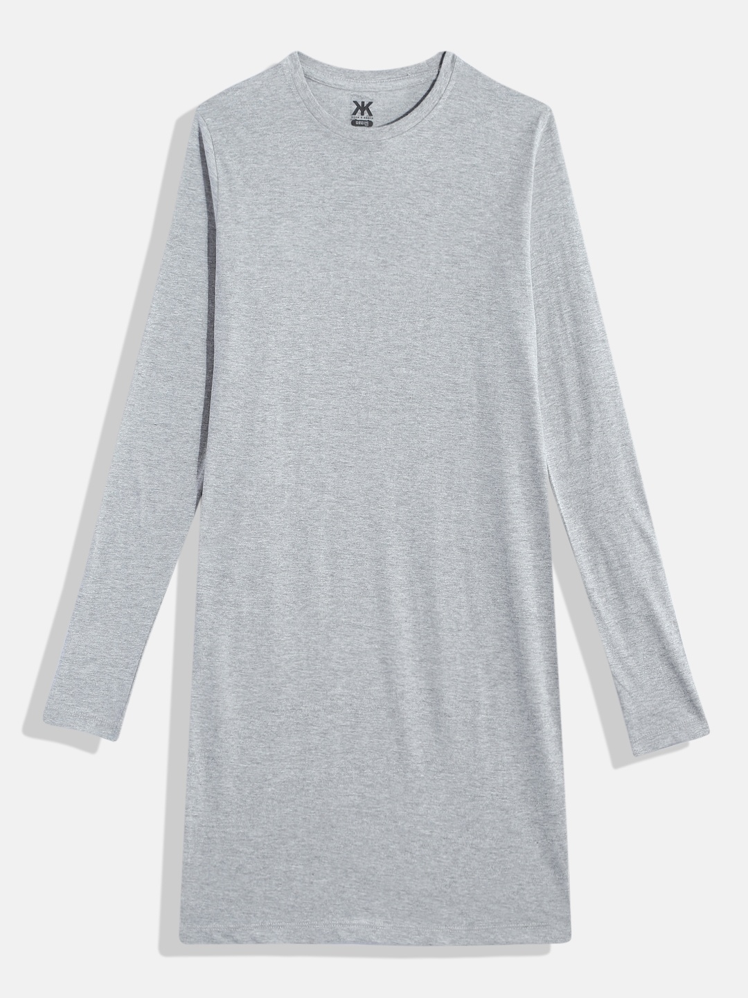 

Kook N Keech Teens Solid Round Neck Knitted T-shirt Dress, Grey melange