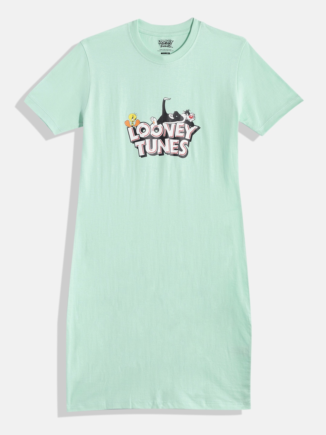 

Kook N Keech Looney Tunes Teens Girls Printed Pure Cotton T-shirt Dress, Sea green