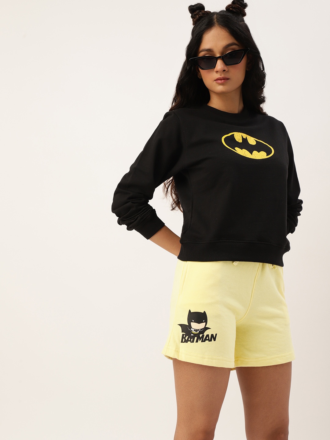 

Kook N Keech Batman Teens Girls Yellow Solid Regular Shorts with Printed Detail