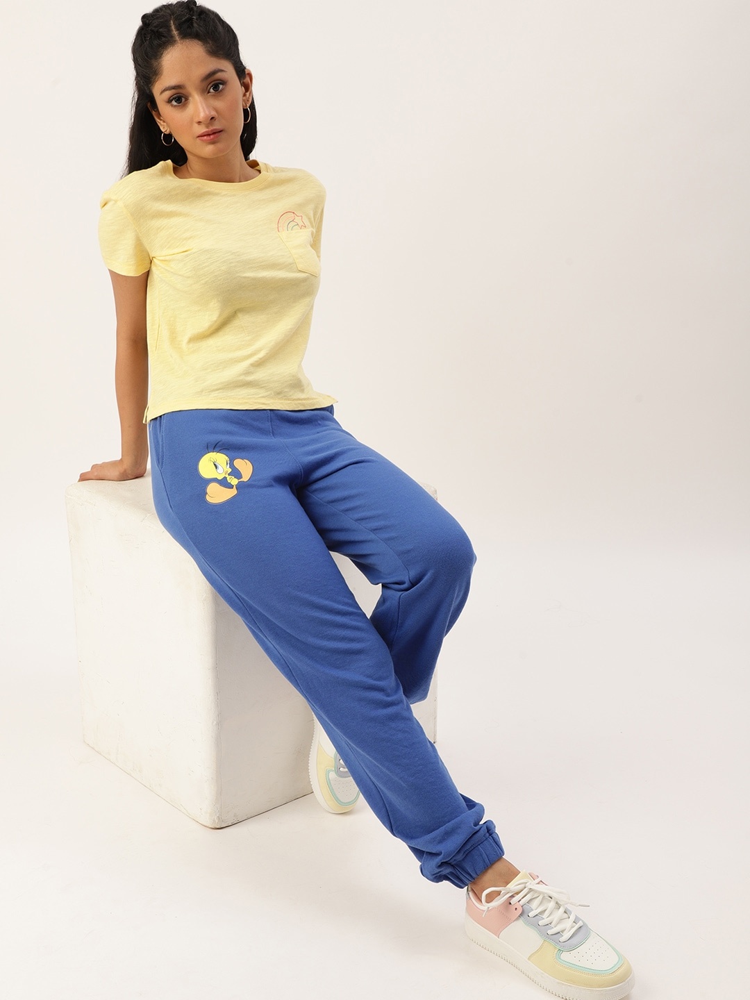 

Kook N Keech Looney Tunes Teens Girls Blue Solid Joggers with Printed Detail