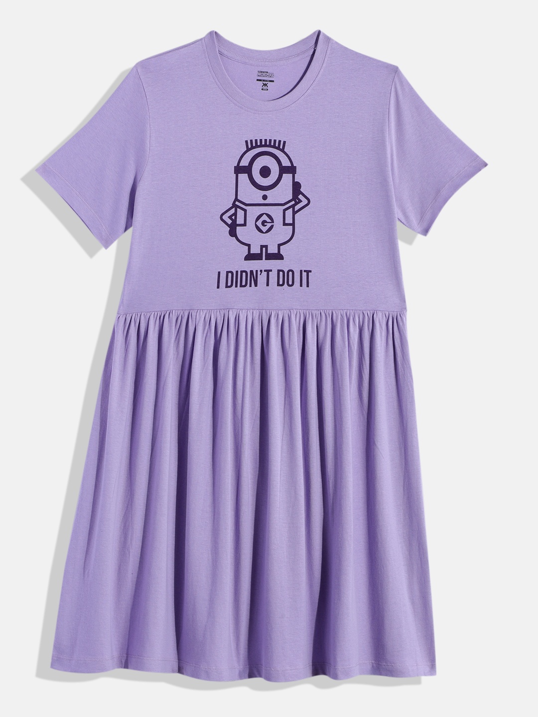 

Minions by Kook N Keech Teens Girls Printed Pure Cotton Fit & Flare Dress, Lavender
