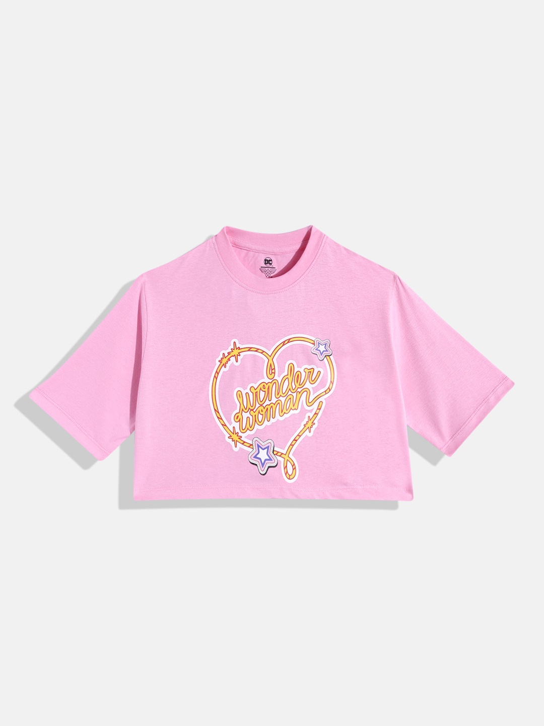 

Kook N Keech Wonder Woman Girls Printed Drop-Shoulder Sleeves T-shirt, Pink