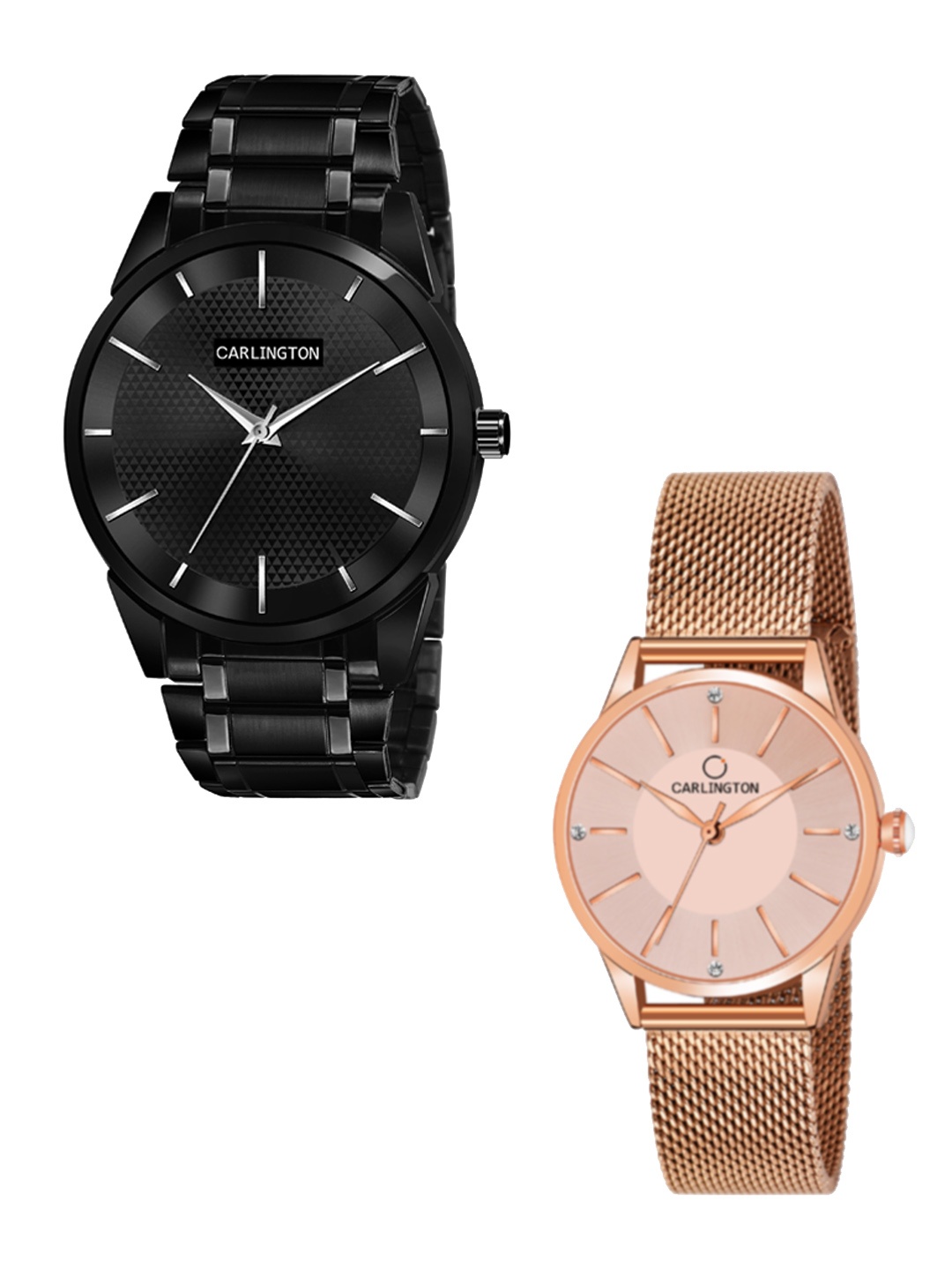 

CARLINGTON Unisex Pack of 2 Black Brass Dial & Black Stainless Steel Bracelet Style Straps Analogue Watch Combo CT6010 BB-CT2004 RoseGold-Multicolor