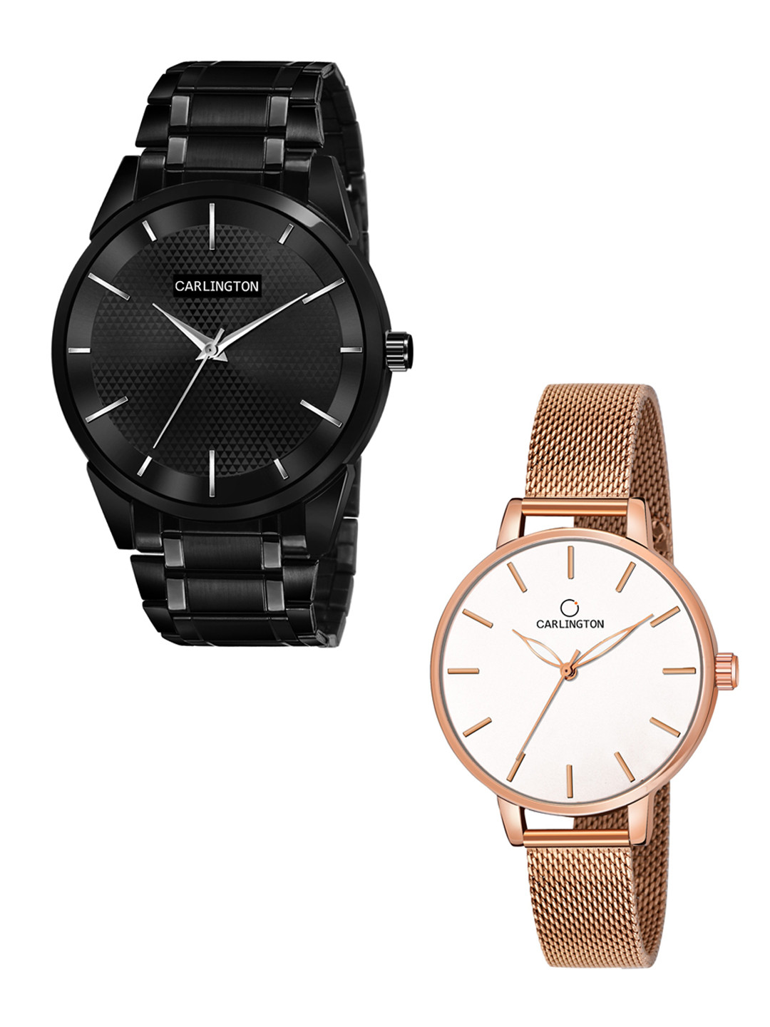 

CARLINGTON Unisex Pack of 2 Black Brass Dial & Black Stainless Steel Bracelet Style Straps Analogue Watch Combo CT6010 BB-CT2014