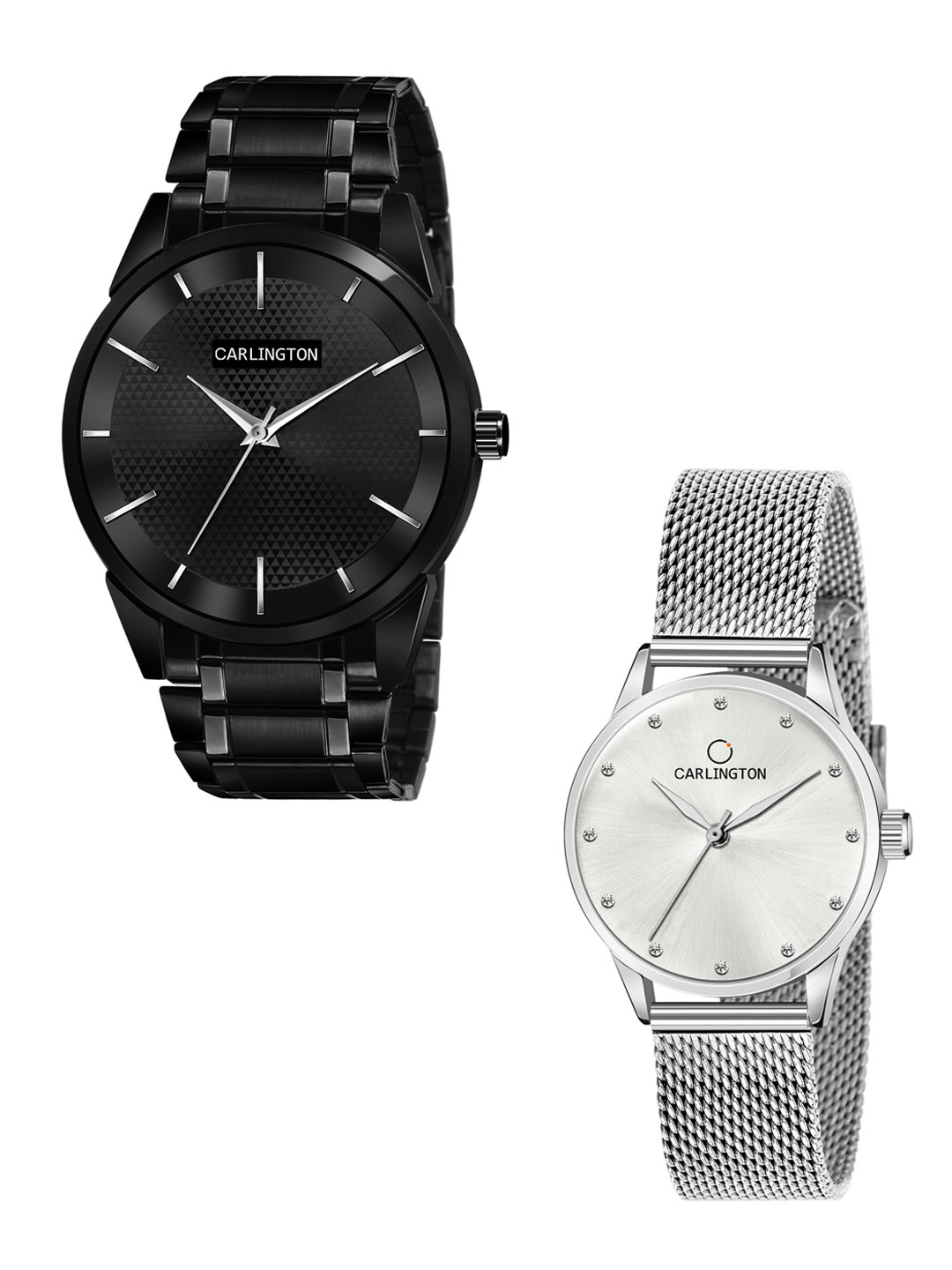 

CARLINGTON Unisex Pack of 2 Black Brass Dial & Black Stainless Steel Bracelet Style Straps Analogue Watch Combo CT6010 BB-CT2009 Silver-Multicolor