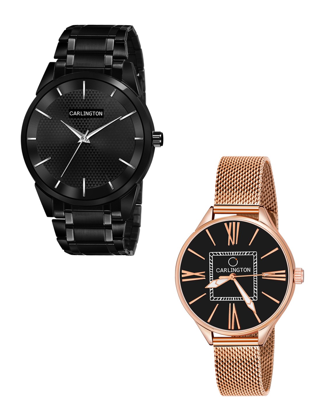 

CARLINGTON Unisex Pack of 2 Black Brass Dial & Black Stainless Steel Bracelet Style Straps Analogue Watch Combo CT6010 BB-CT2015