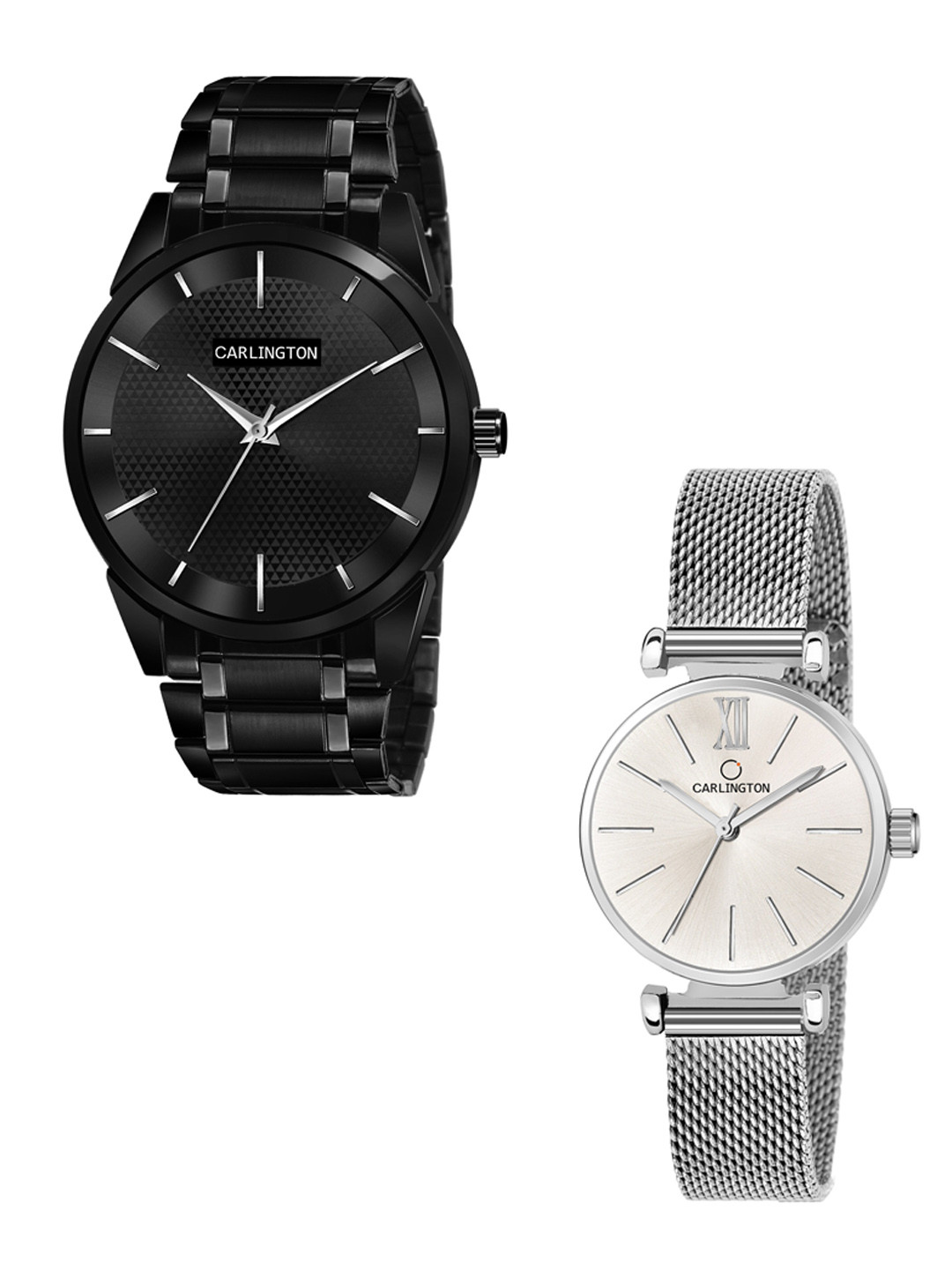 

CARLINGTON Unisex Pack of 2 Black Brass Dial & Black Stainless Steel Bracelet Style Straps Analogue Watch Combo CT6010 BB-CT2016