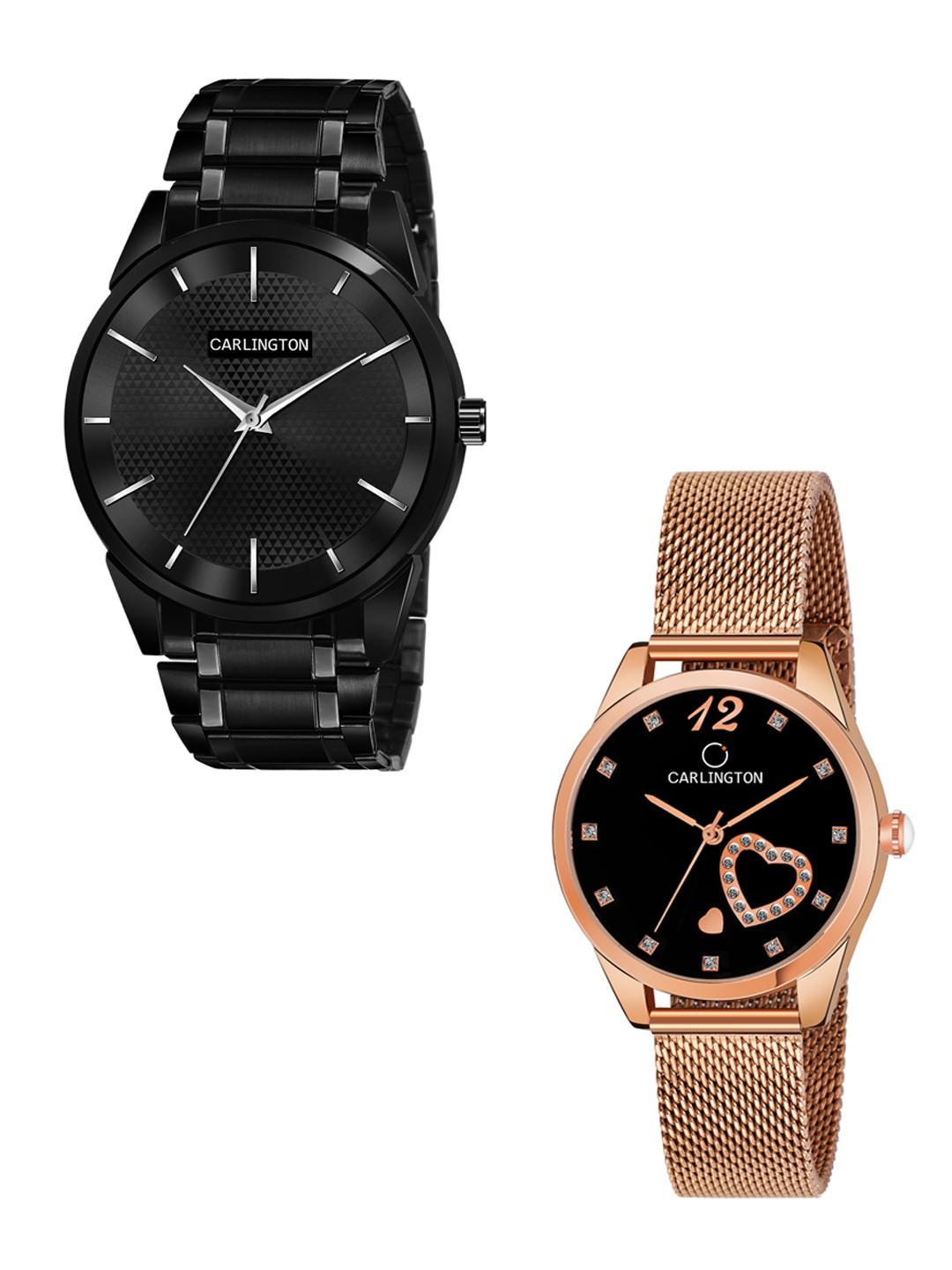 

CARLINGTON Unisex Pack of 2 Black Brass Dial & Black Stainless Steel Bracelet Style Straps Analogue Watch Combo CT6010 BB-CT2006