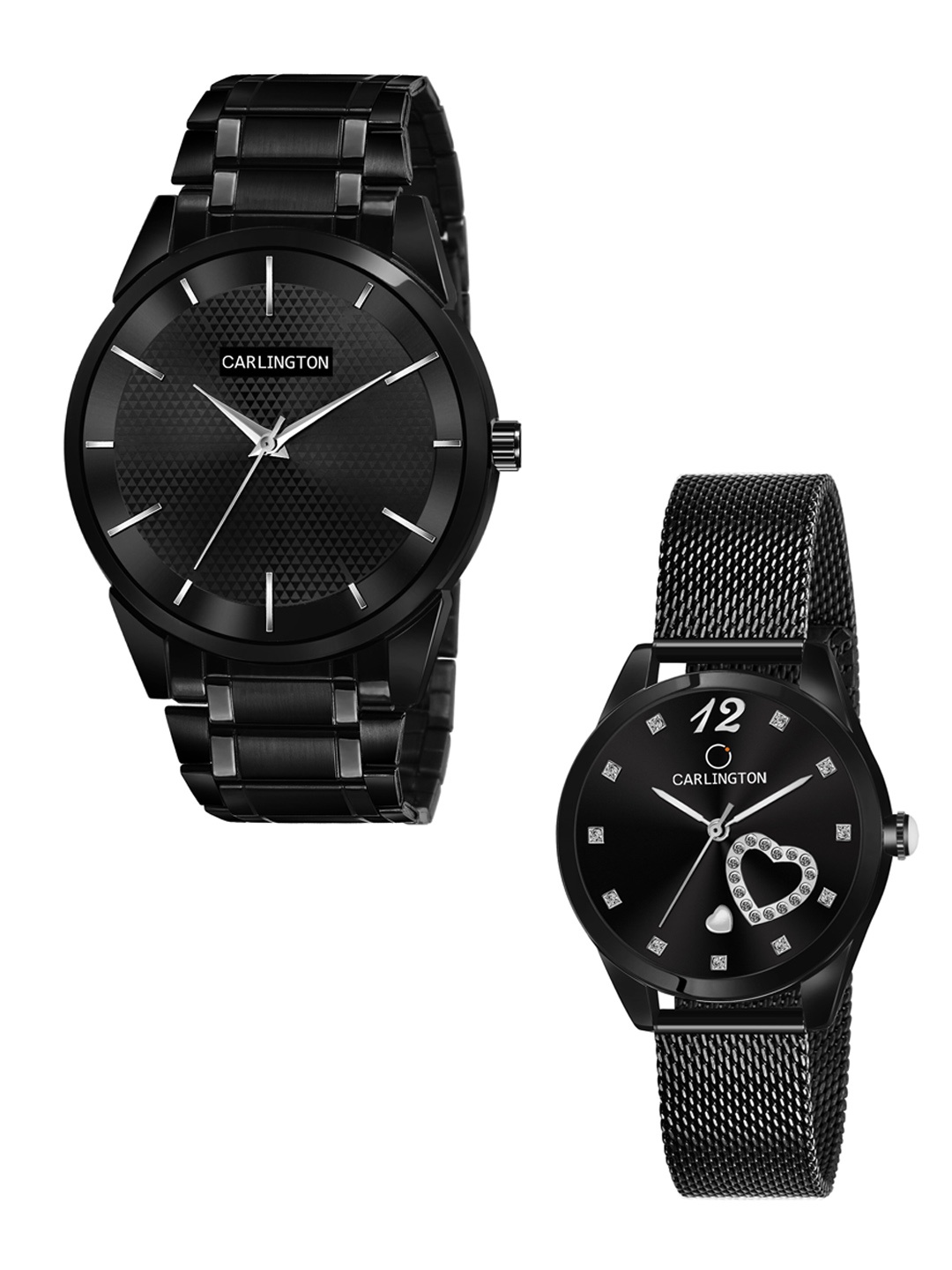 

CARLINGTON Unisex Pack of 2 Black Brass Dial & Black Stainless Steel Bracelet Style Straps Analogue Watch Combo CT6010 BB-CT2006