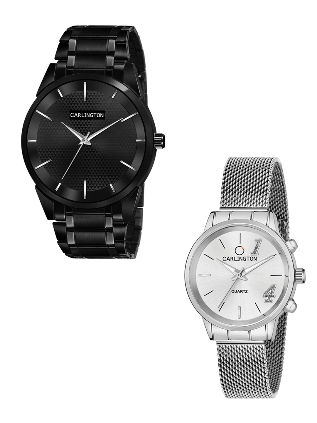 

CARLINGTON Unisex Pack of 2 Black Brass Dial & Black Stainless Steel Bracelet Style Straps Analogue Watch Combo CT6010 BB-CT2012