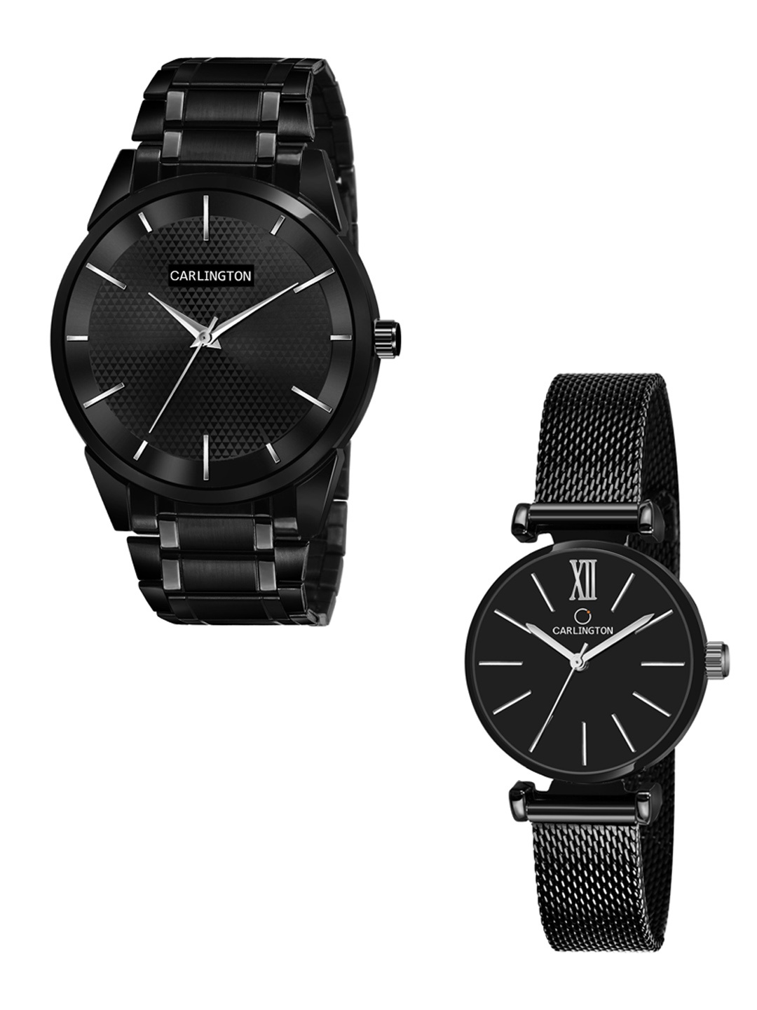 

CARLINGTON Unisex Pack of 2 Black Brass Dial & Black Stainless Steel Bracelet Style Straps Analogue Watch Combo CT6010 BB-CT2016