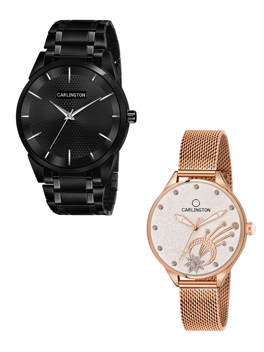 

CARLINGTON Pack of 2 Bracelet Style Straps Analogue Watch - CT6010 BB-CT2020, Black