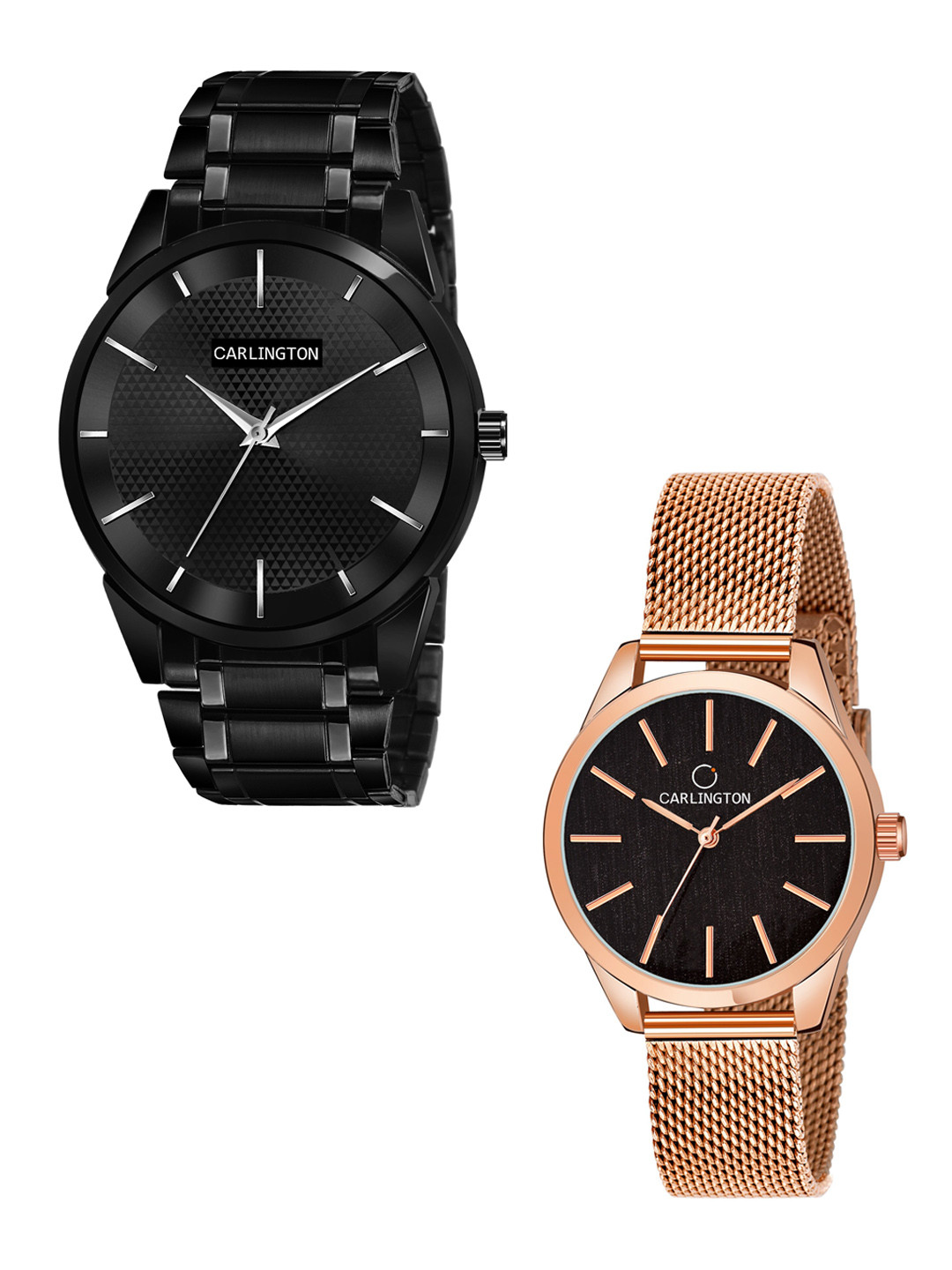 

CARLINGTON Unisex Black Pack of 2 Brass Embellished Dial & Black Stainless Steel Bracelet Style Straps Analogue Watch Combo CT6010 BB-CT2001