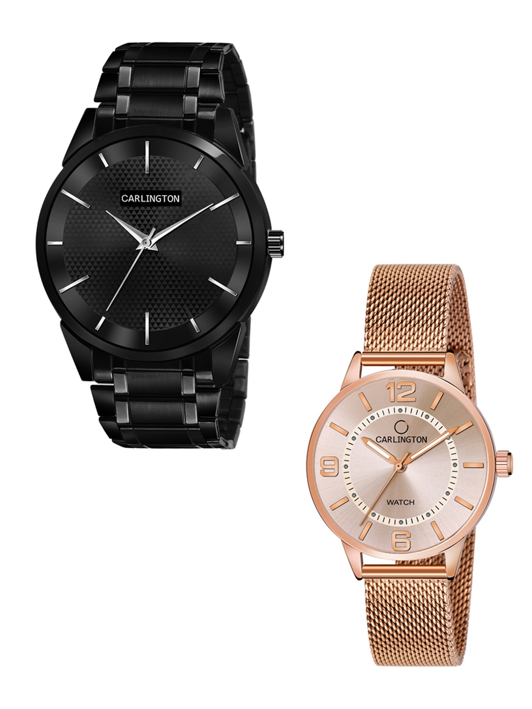 

CARLINGTON Unisex Black Brass Pack of 2 Dial & Black Stainless Steel Bracelet Style Straps Analogue Watch Combo CT6010 BB-CT2002