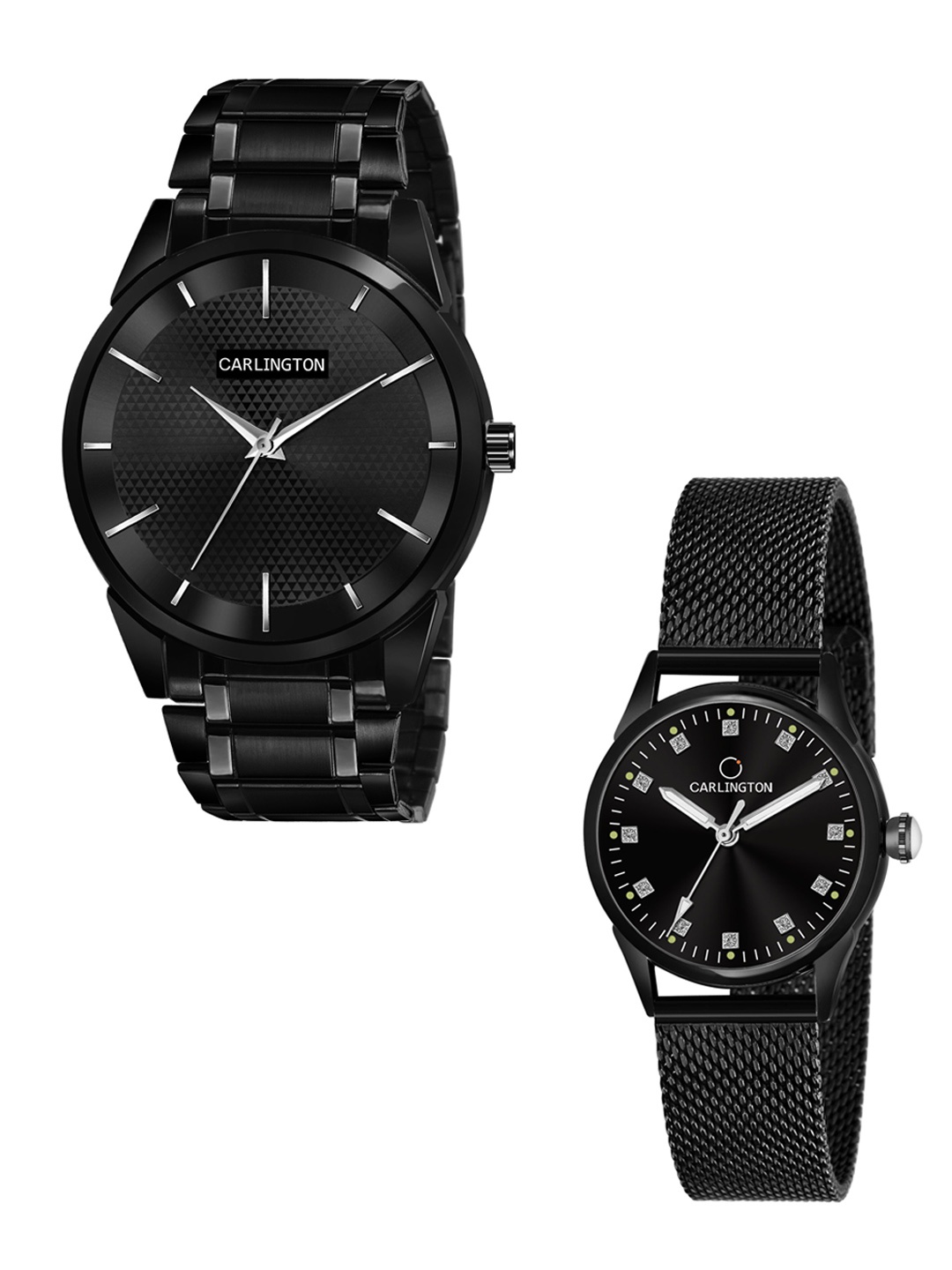 

CARLINGTON Unisex Pack of 2 Black Brass Dial & Black Stainless Steel Bracelet Style Straps Analogue Watch Combo CT6010 BB-CT2008