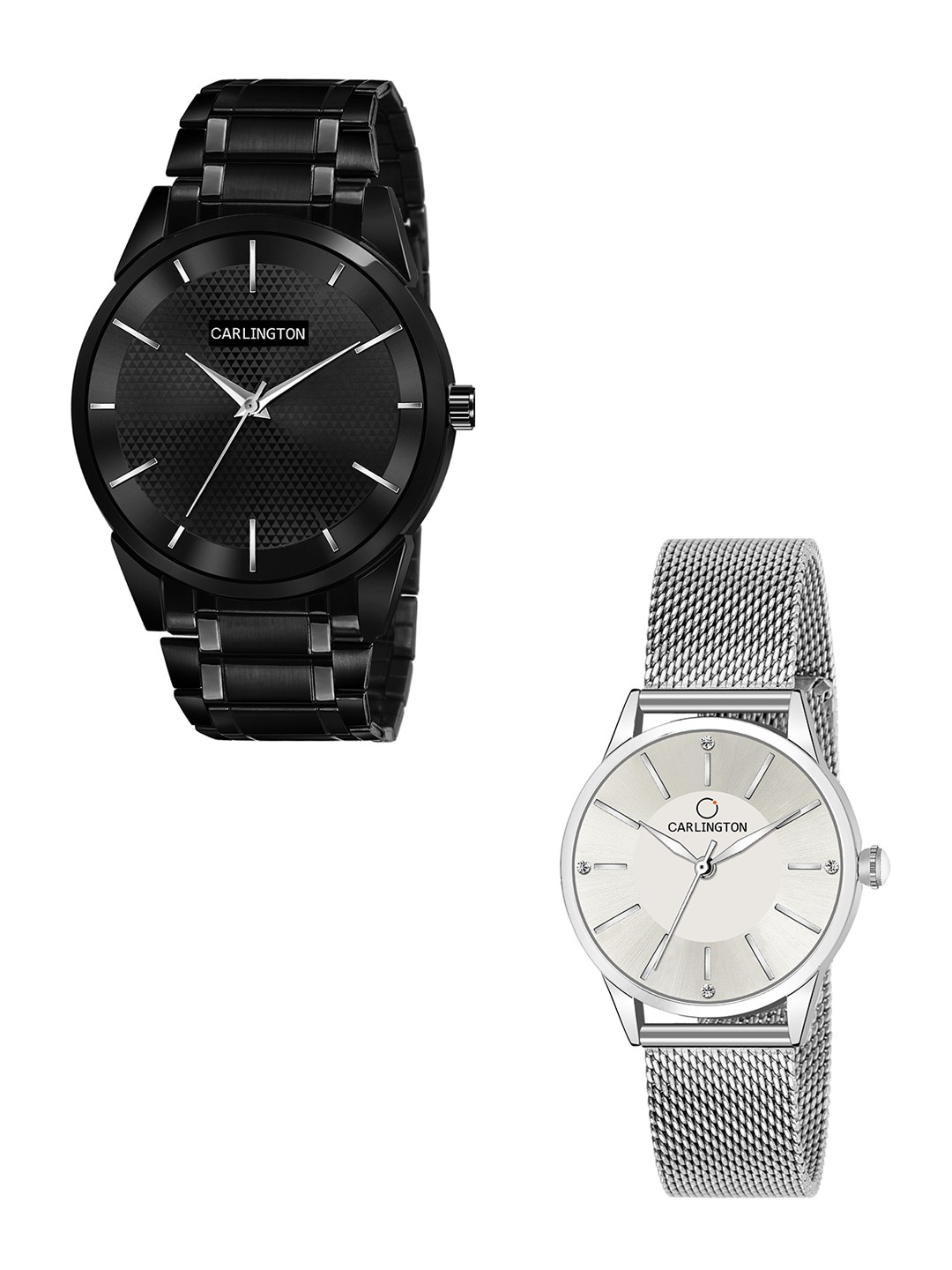 

CARLINGTON Unisex Pack of 2 Black Brass Dial & Black Stainless Steel Bracelet Style Straps Analogue Watch Combo CT6010 BB-CT2004