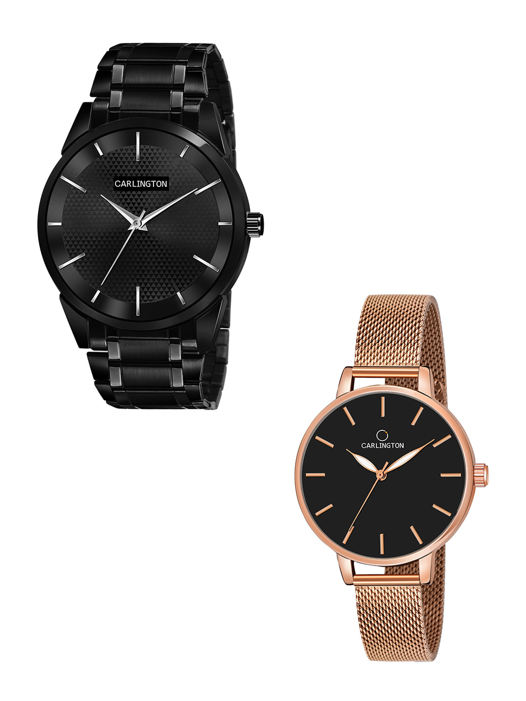 

CARLINGTON Unisex Pack of 2 Black Brass Dial & Black Stainless Steel Bracelet Style Straps Analogue Watch Combo CT6010 BB-CT2014