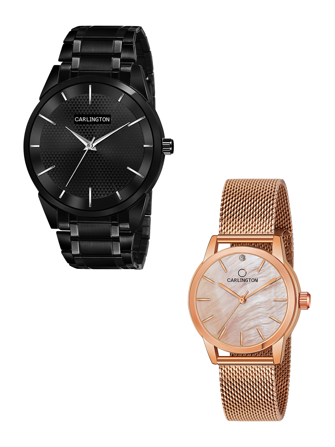 

CARLINGTON Unisex Pack of 2 Black Brass Dial & Black Stainless Steel Bracelet Style Straps Analogue Watch Combo CT6010 BB-CT2010
