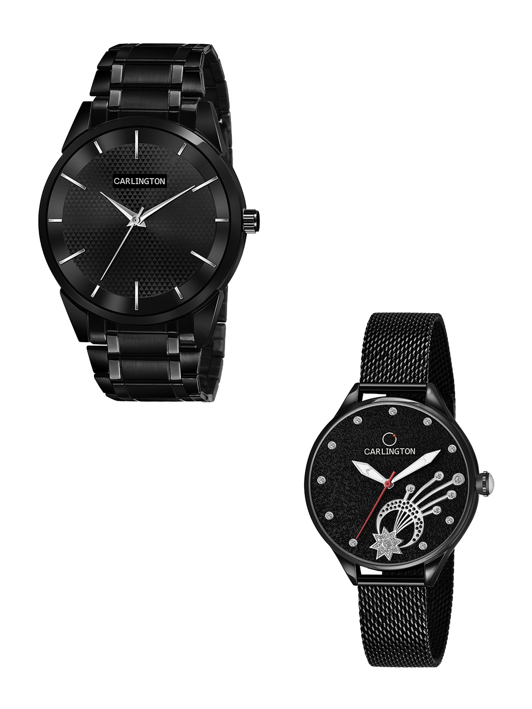 

CARLINGTON Unisex Pack of 2 Black Brass Dial & Black Stainless Steel Bracelet Style Straps Analogue Watch Combo CT6010 BB-CT2020
