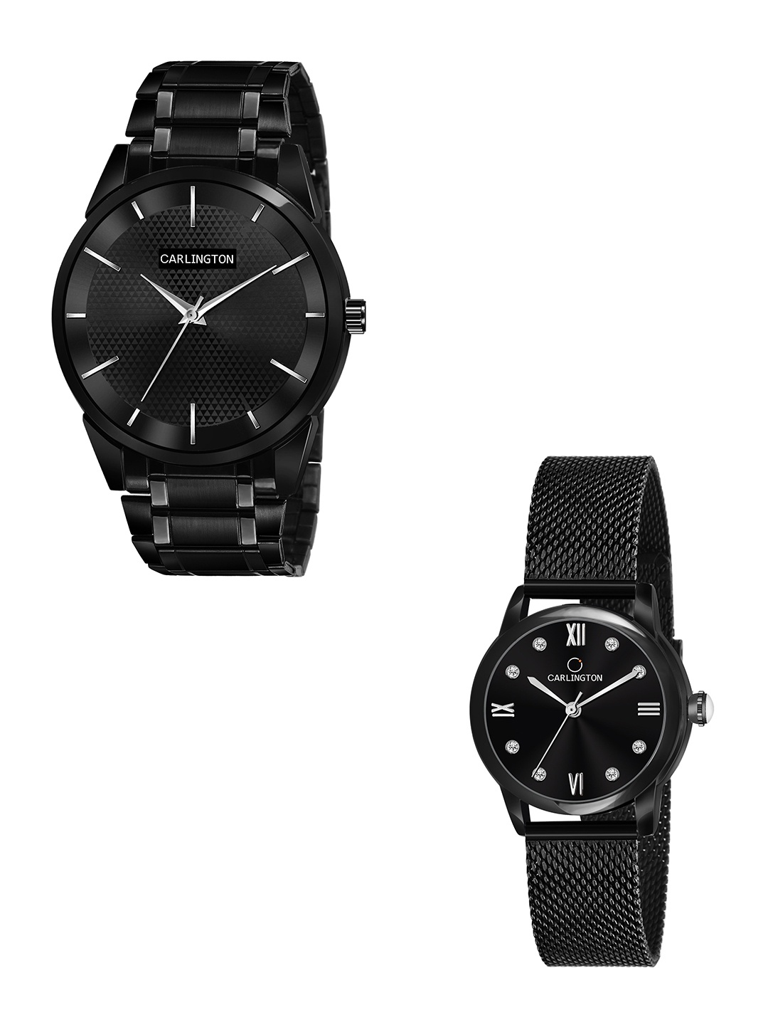 

CARLINGTON Unisex Pack of 2 Black Brass Dial & Black Stainless Steel Bracelet Style Straps Analogue Watch Combo CT6010 BB-CT2005