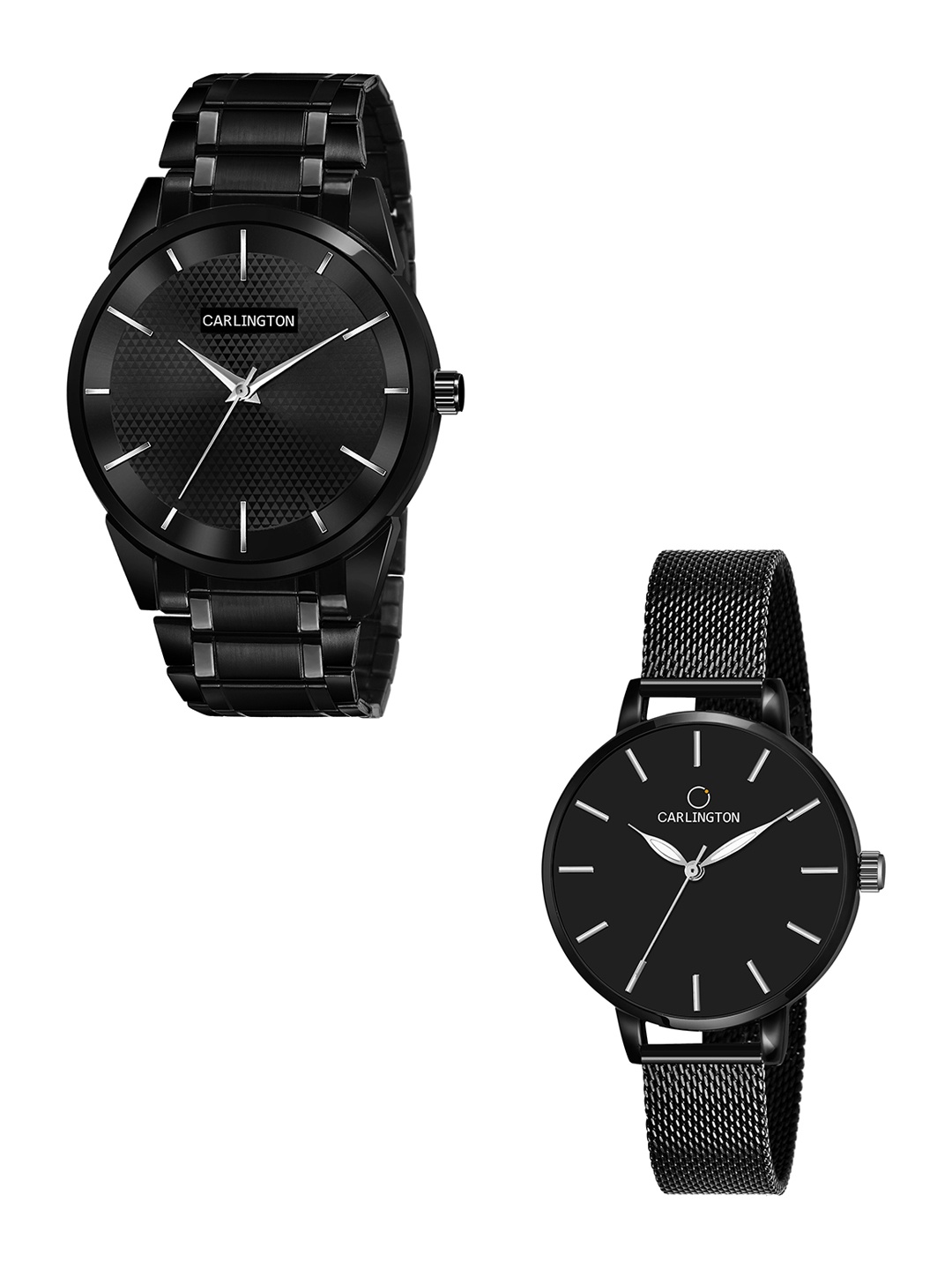 

CARLINGTON Unisex Pack of 2 Black Brass Embellished Dial & Black Stainless Steel Straps Analogue Watch Combo CT6010 BB-CT2014