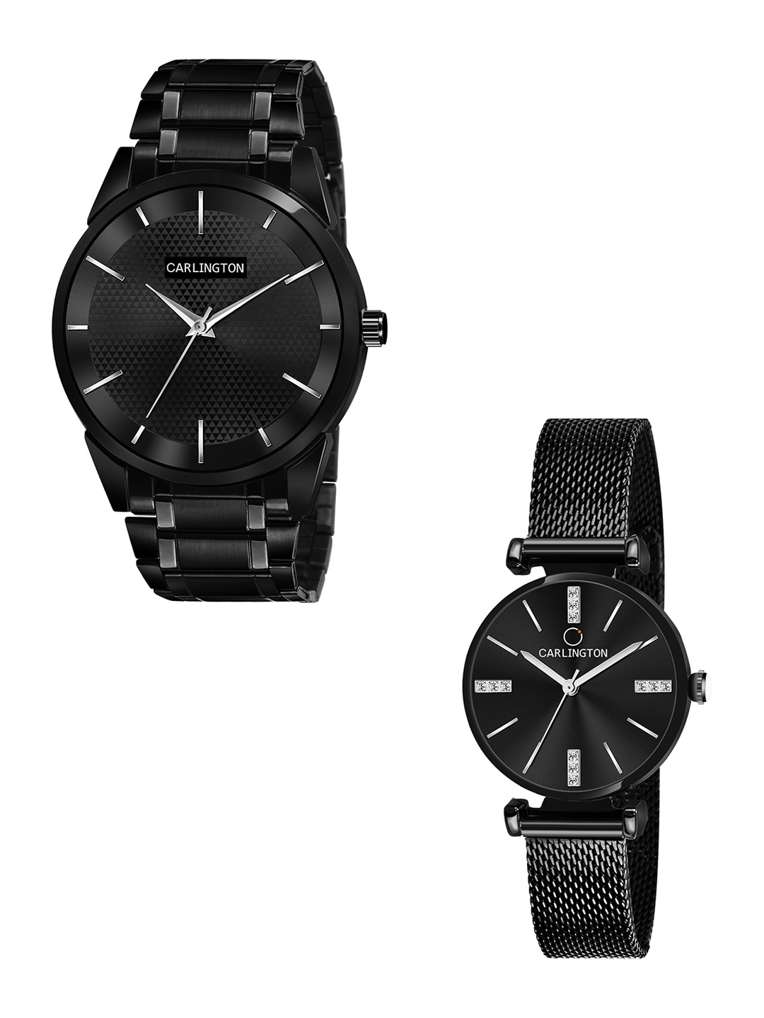

CARLINGTON Unisex Pack of 2 Black Brass Dial & Black Stainless Steel Bracelet Style Straps Analogue Watch Combo CT6010 BB-CT2011
