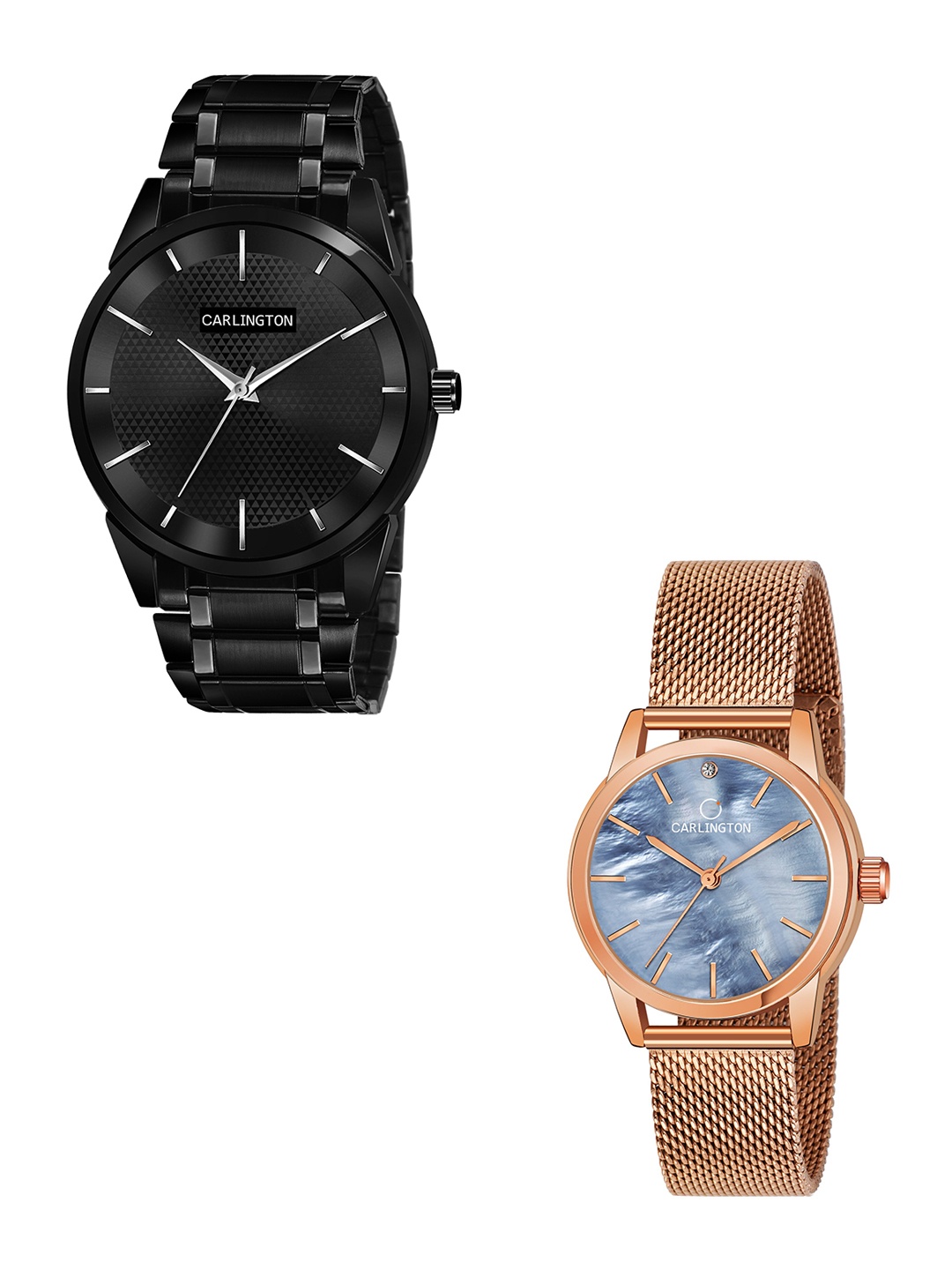 

CARLINGTON Unisex Pack of 2 Black Brass Dial & Black Stainless Steel Bracelet Style Straps Analogue Watch Combo CT6010 BB-CT2010