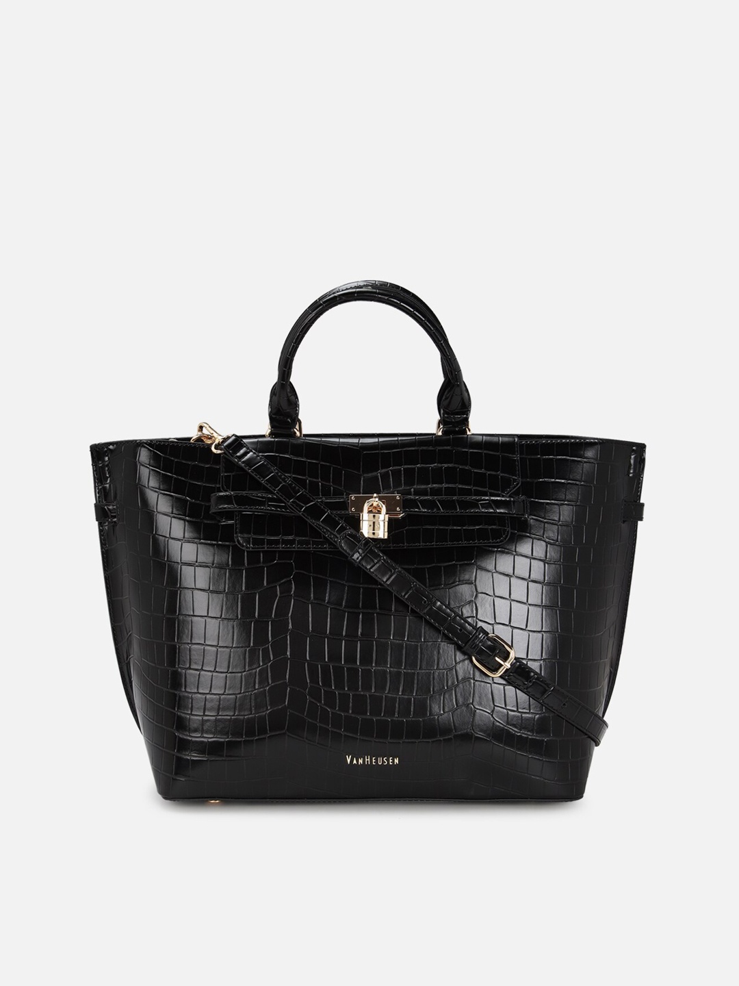 

Van Heusen Woman Women Black Animal Textured PU Structured Handheld Bag