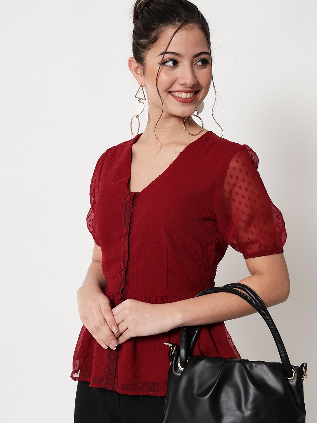 

CHARMGAL Women Red Self Design Casual top