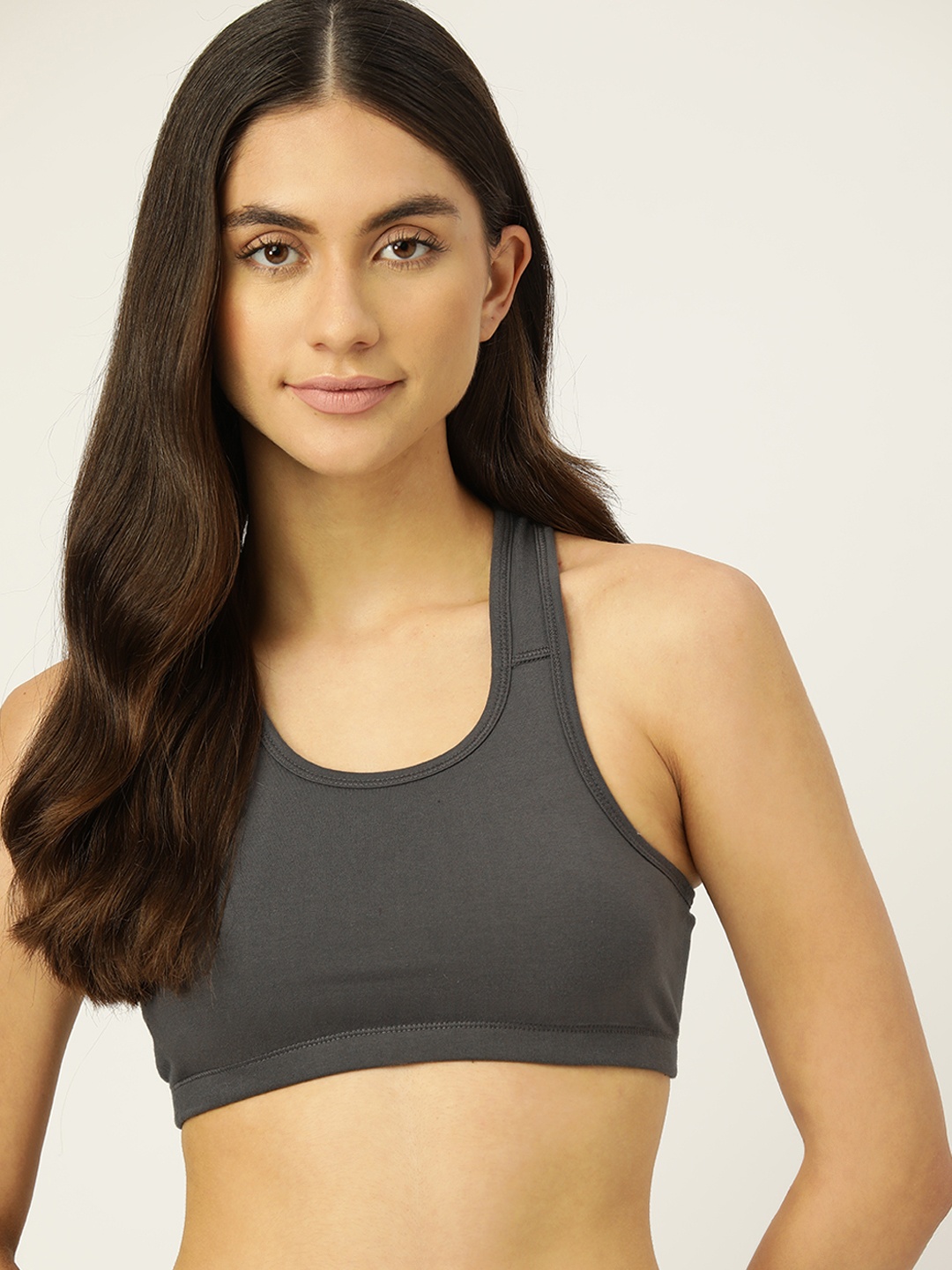 

DressBerry Charcoal Grey Solid Sports Bra