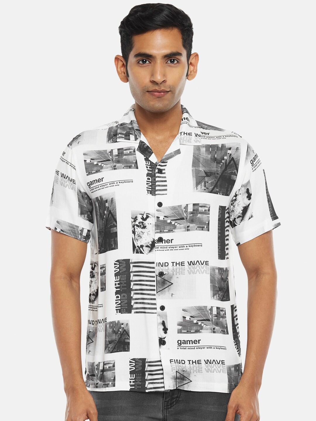 

People Men Slim Fit Printed Casual Shirt, White