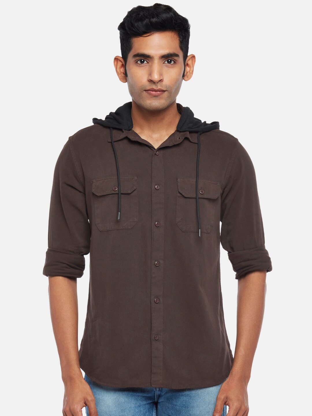 

People Men Slim Fit Casual Shirt, Brown