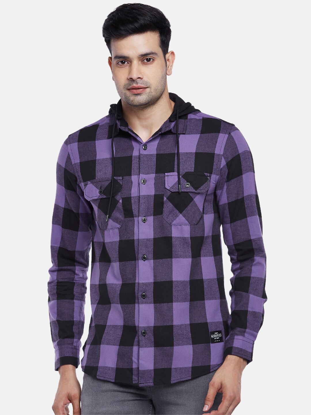 

People Men Slim Fit Buffalo Checked Casual Shirt, Lavender