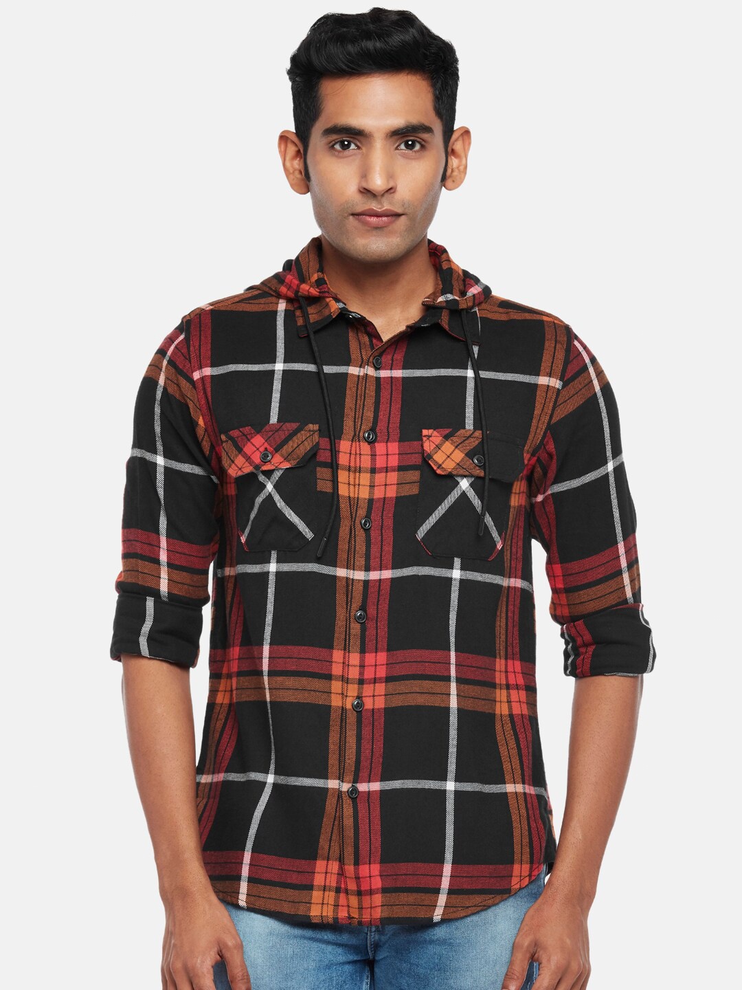 

People Men Slim Fit Tartan Checked Casual Shirt, Maroon