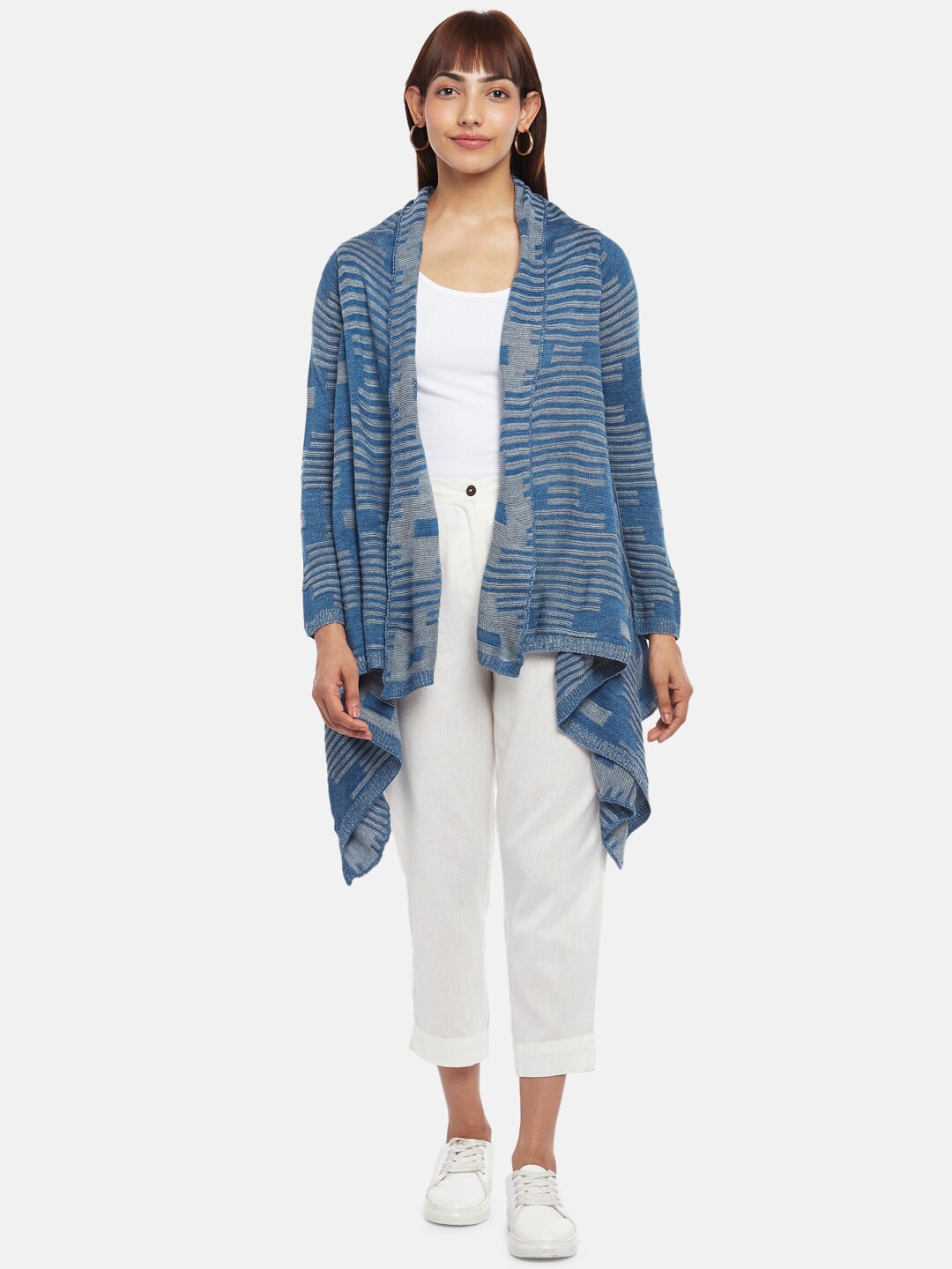 

AKKRITI BY PANTALOONS Women Blue Self Design Shrug
