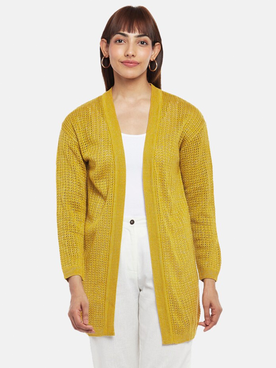 

AKKRITI BY PANTALOONS Women Mustard Acrylic Shrug