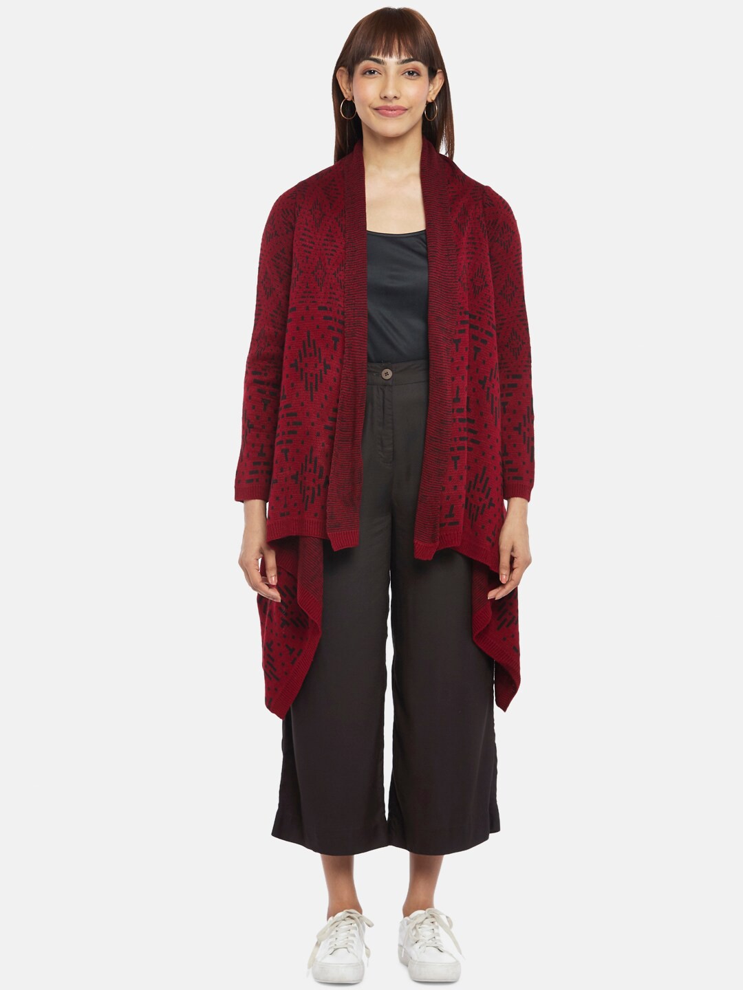 

AKKRITI BY PANTALOONS Women Maroon Self Design Shrug
