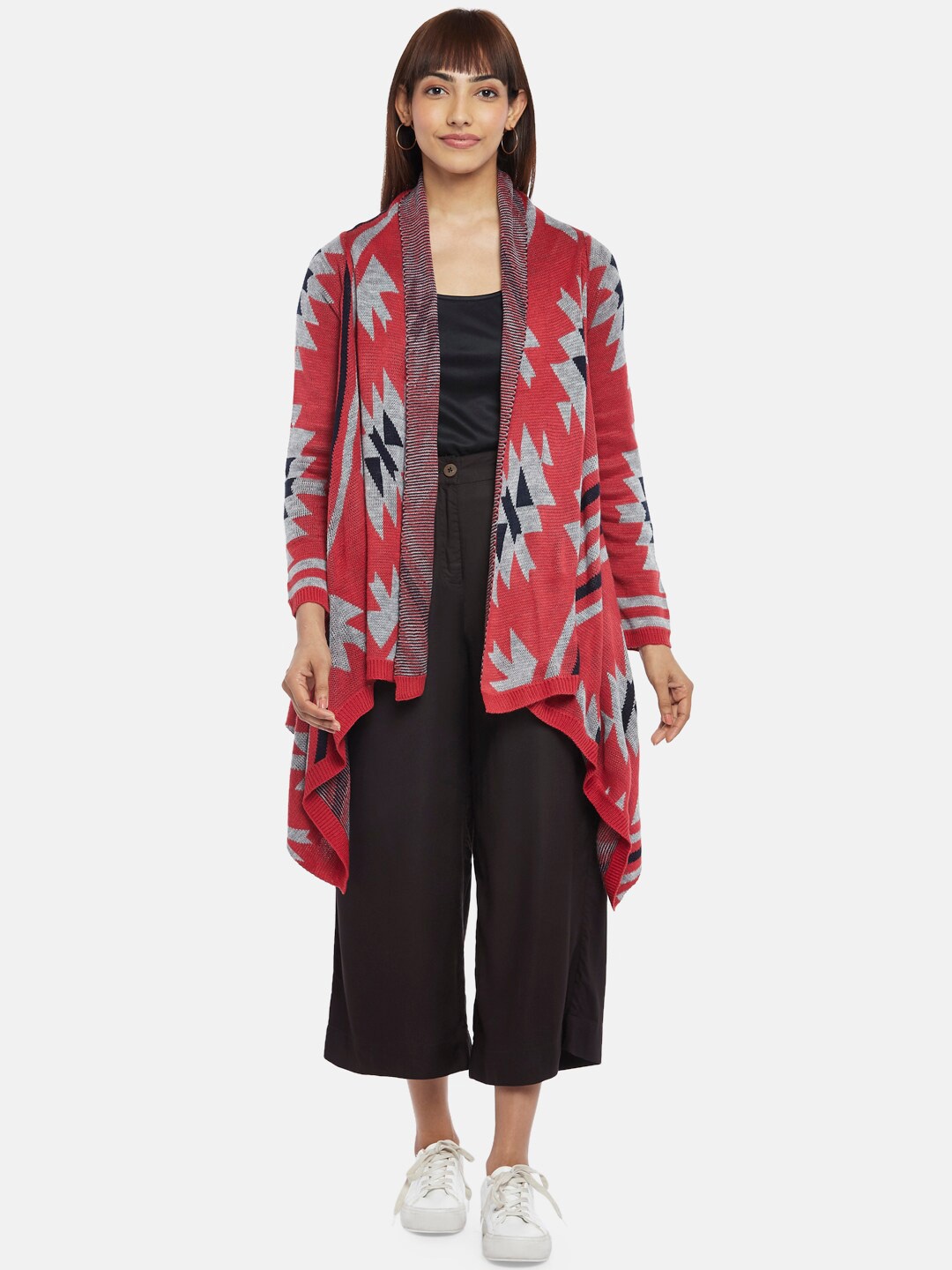 

AKKRITI BY PANTALOONS Women Red & Grey Printed Shrug