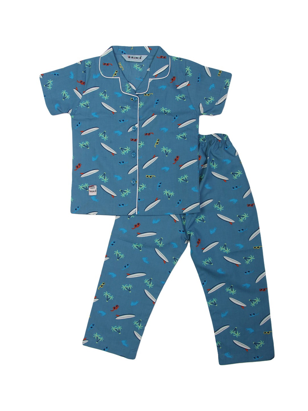 

Enfance Unisex Kids Blue & White Printed Night suit
