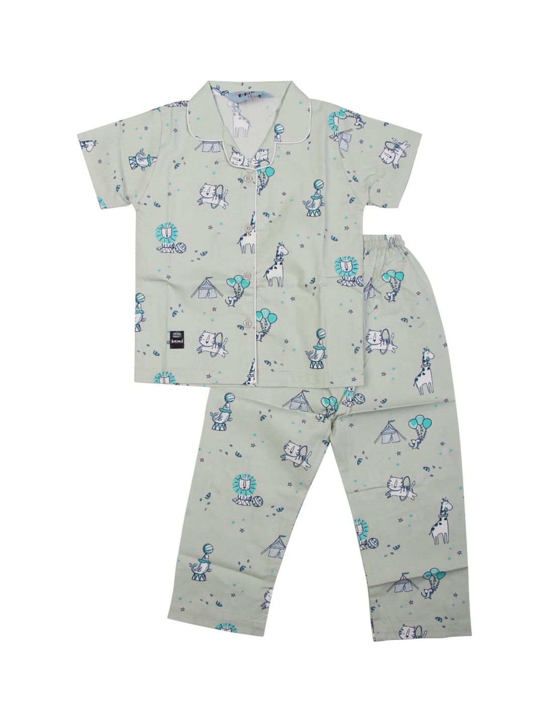 

Enfance Unisex Kids Green & Blue Printed Night suit