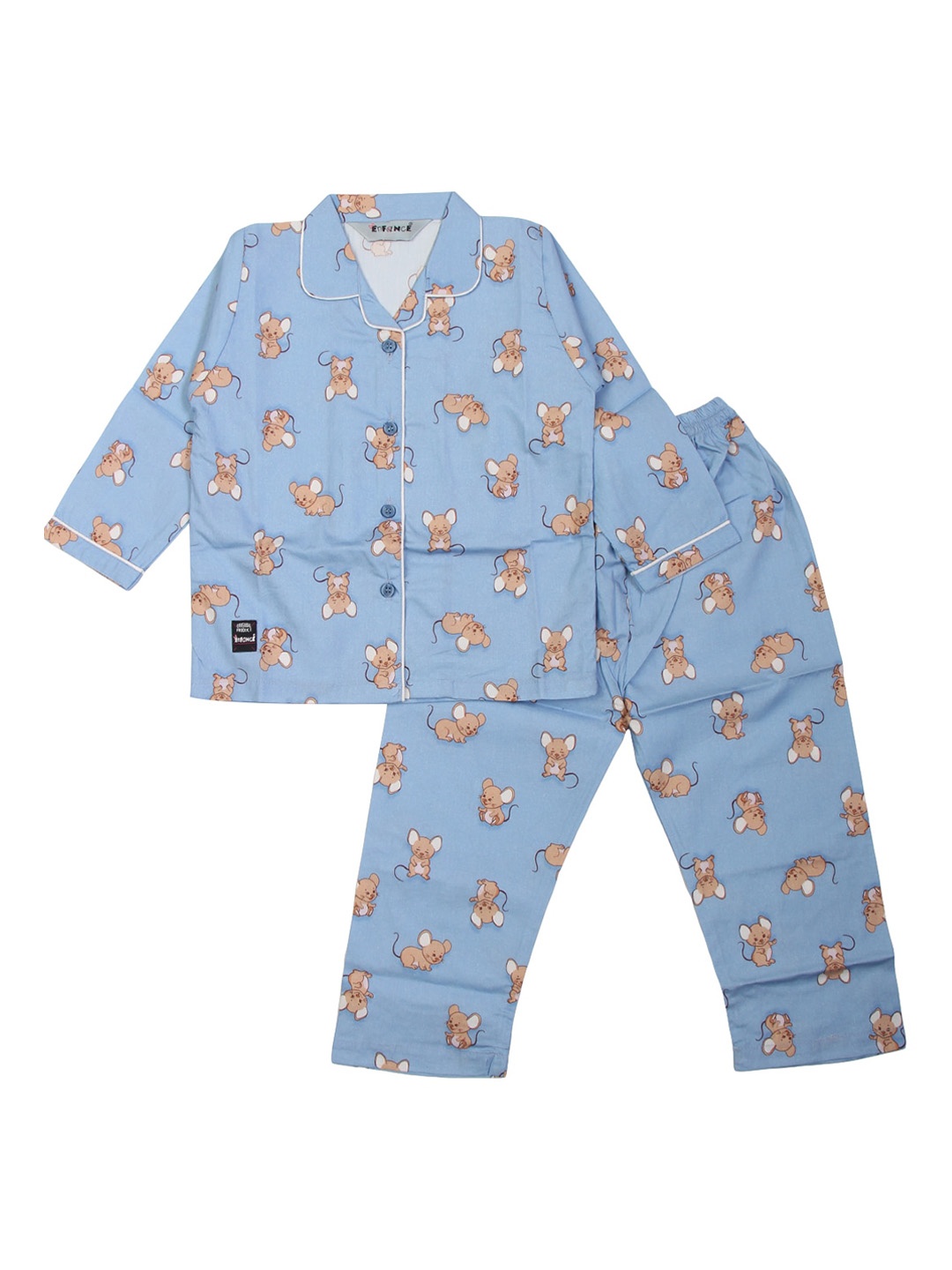 

Enfance Unisex Kids Blue & Brown Printed Night suit