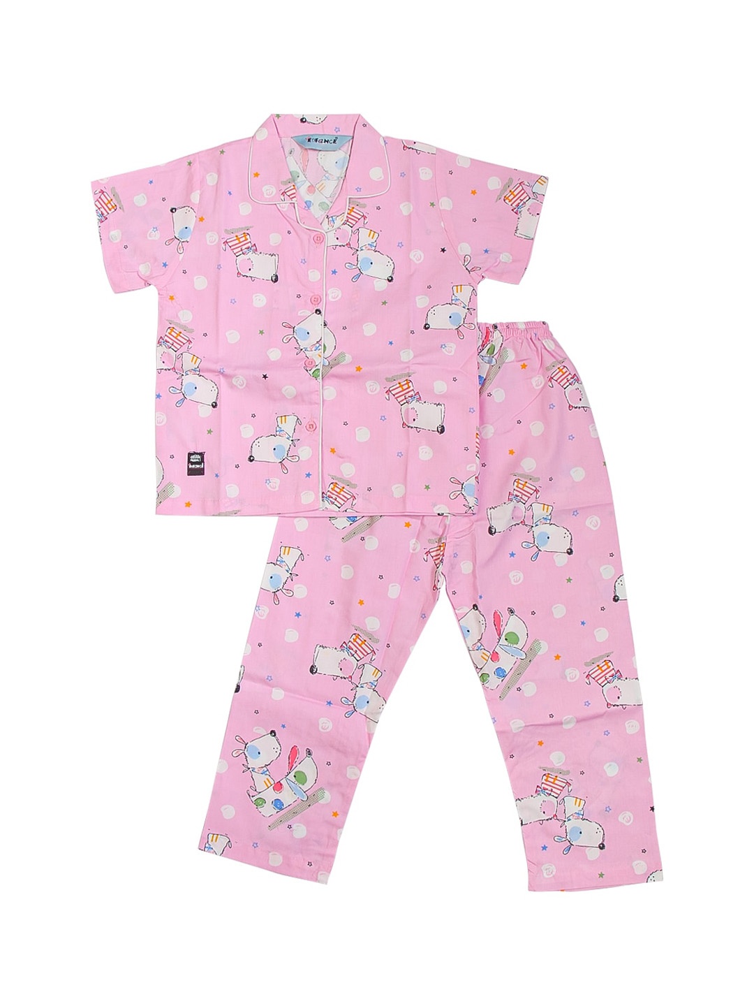 

Enfance Unisex Kids Pink & Off White Printed Night suit