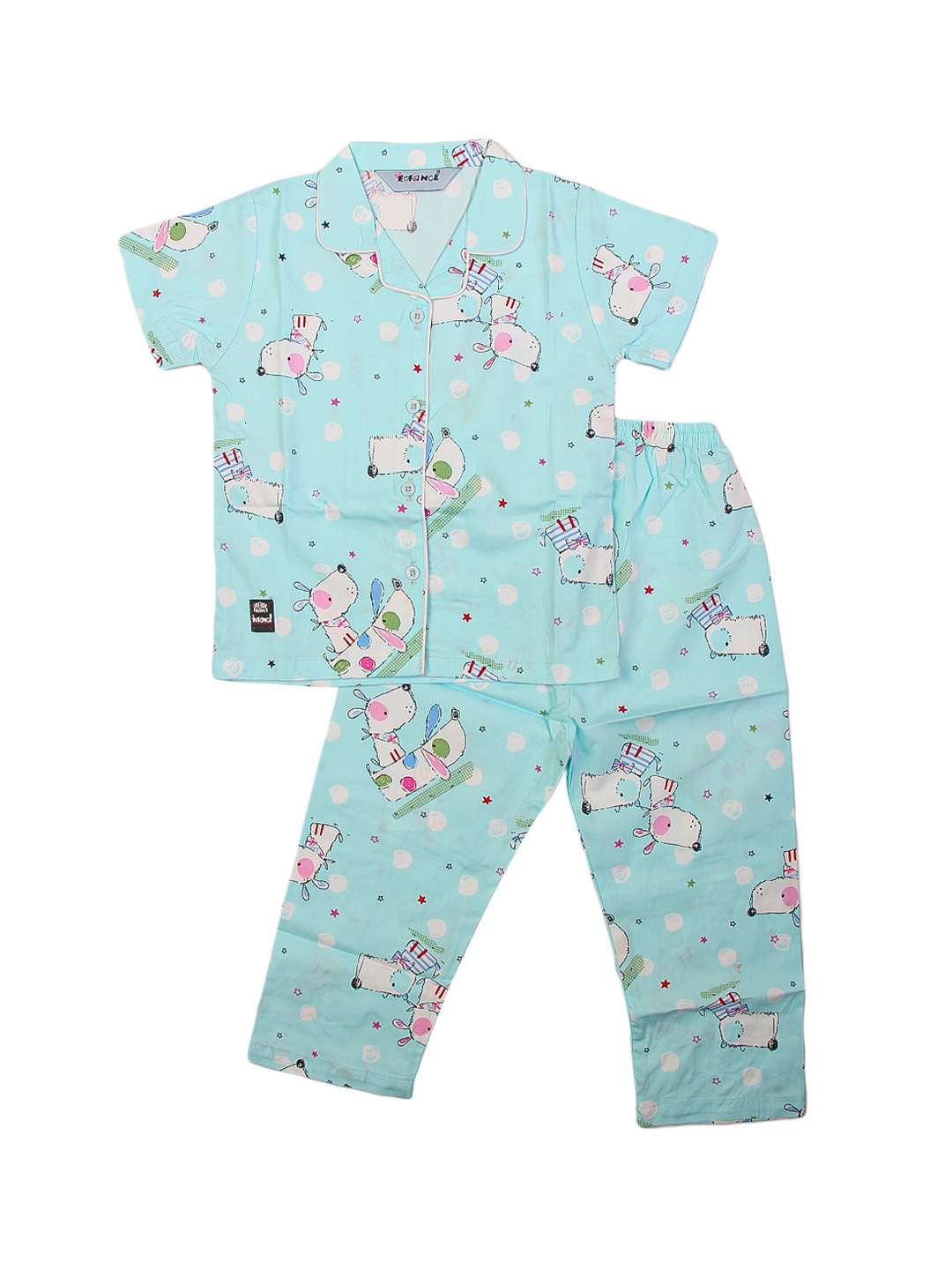 

Enfance Unisex Kids Blue & Off White Printed Night suit