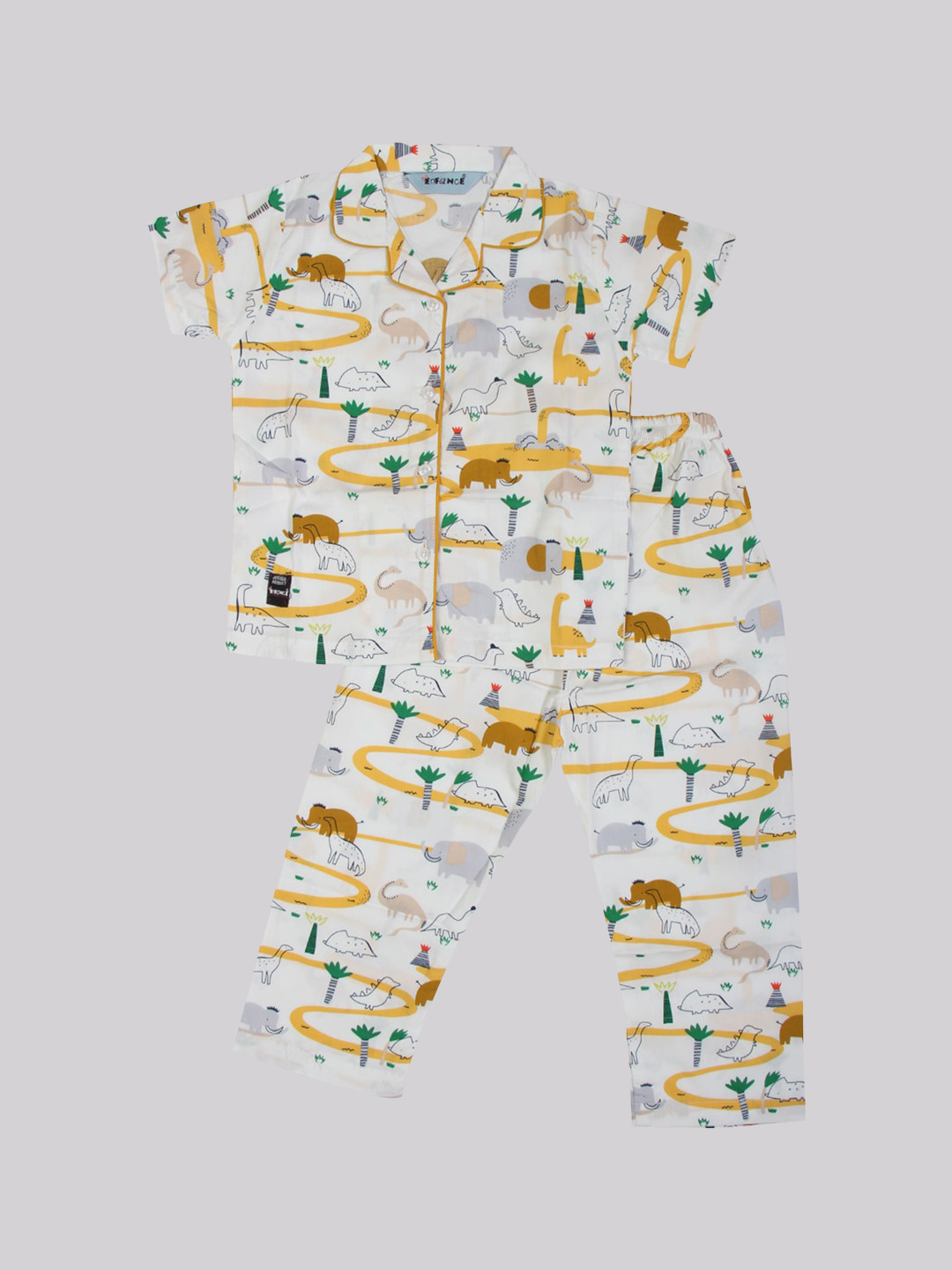 

Enfance Unisex Kids Yellow & White Printed Night suit