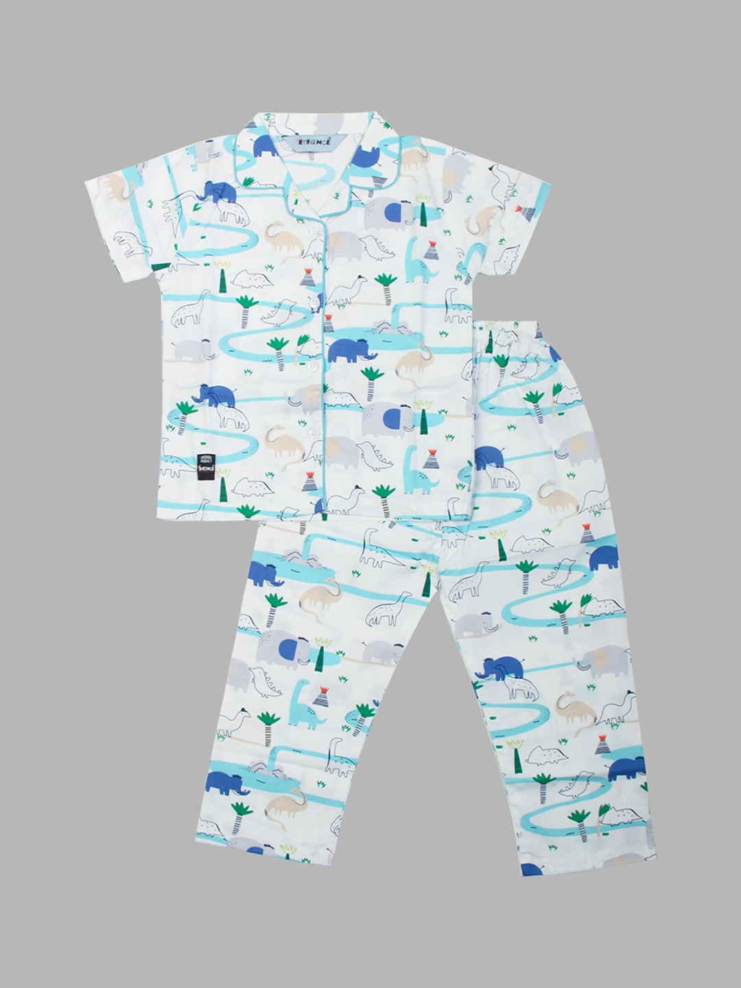 

Enfance Kids Blue & White Printed Pure Cotton Nightsuit