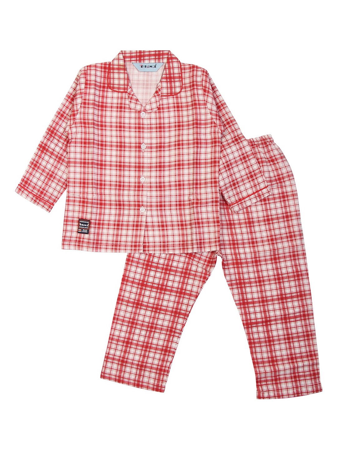 

Enfance Unisex Kids Red & White Checked Cotton Night suit