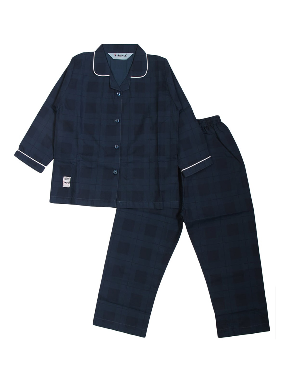 

Enfance Unisex Kids Navy Blue Checked Pure Cotton Night suit