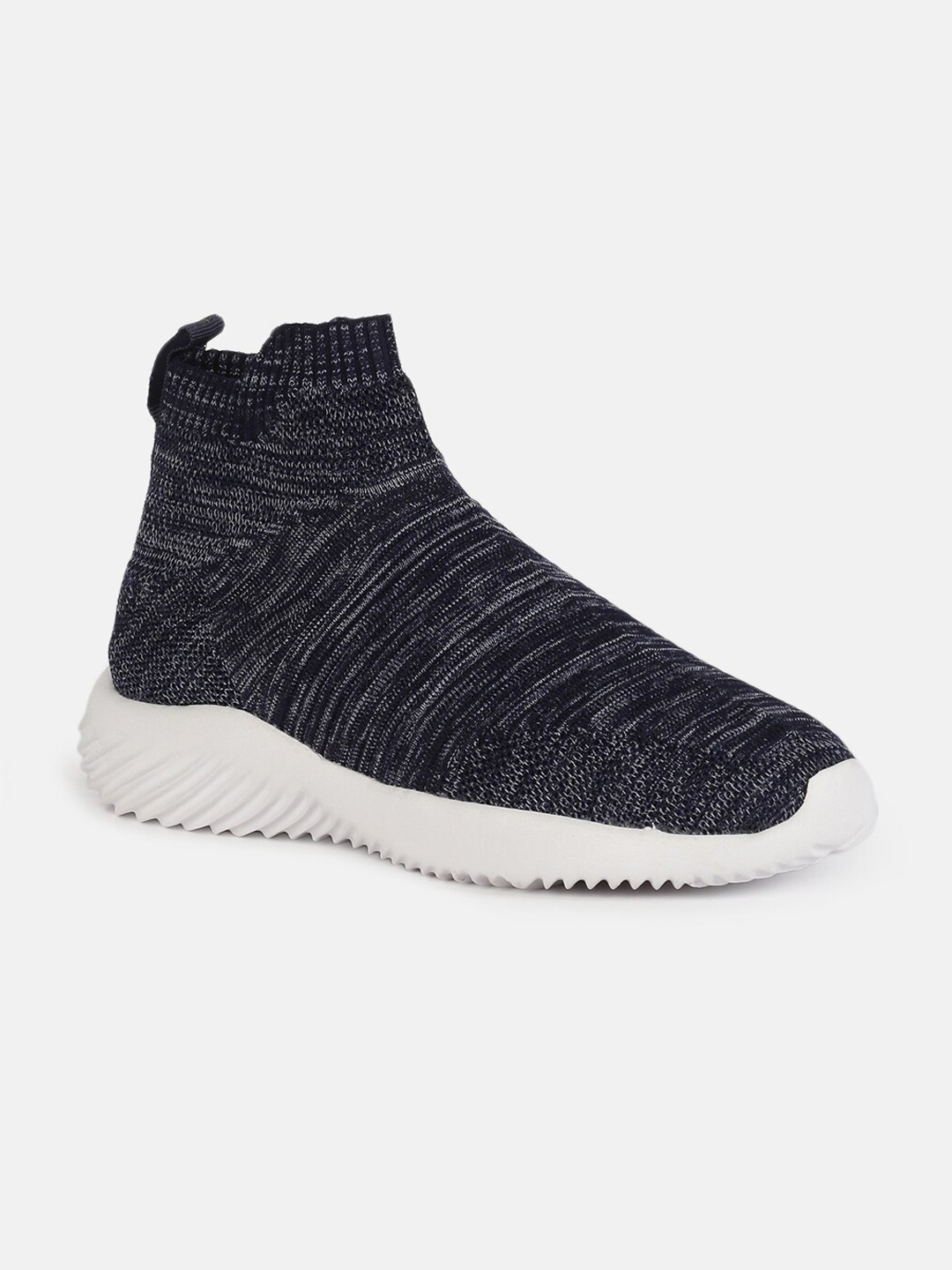 

HIGHLANDER Men Navy Blue Woven Design High-Top Slip-On Sneakers
